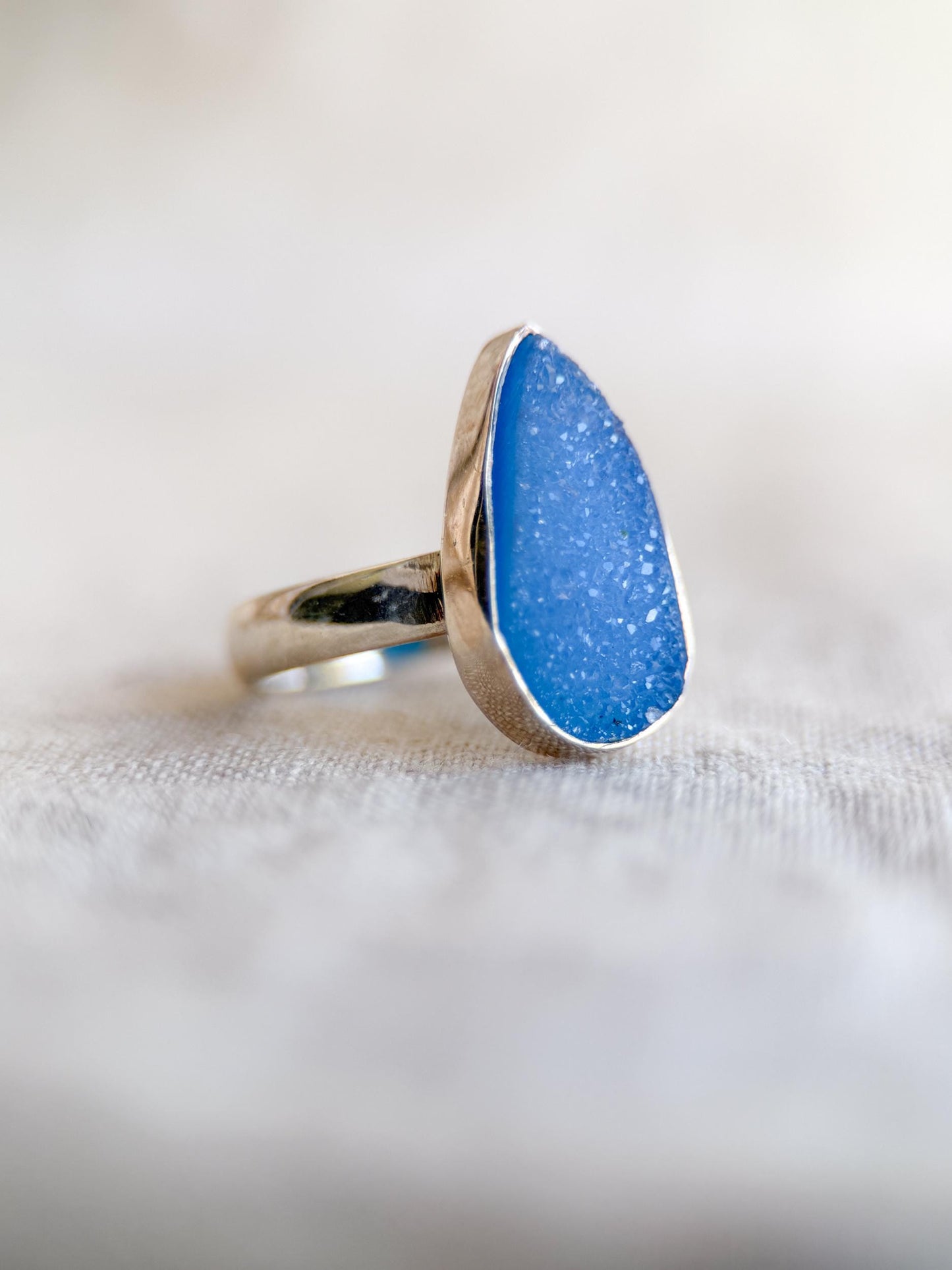 Vintage Sterling Silver Druzy Teardrop Ring, Boho Statement Jewelry