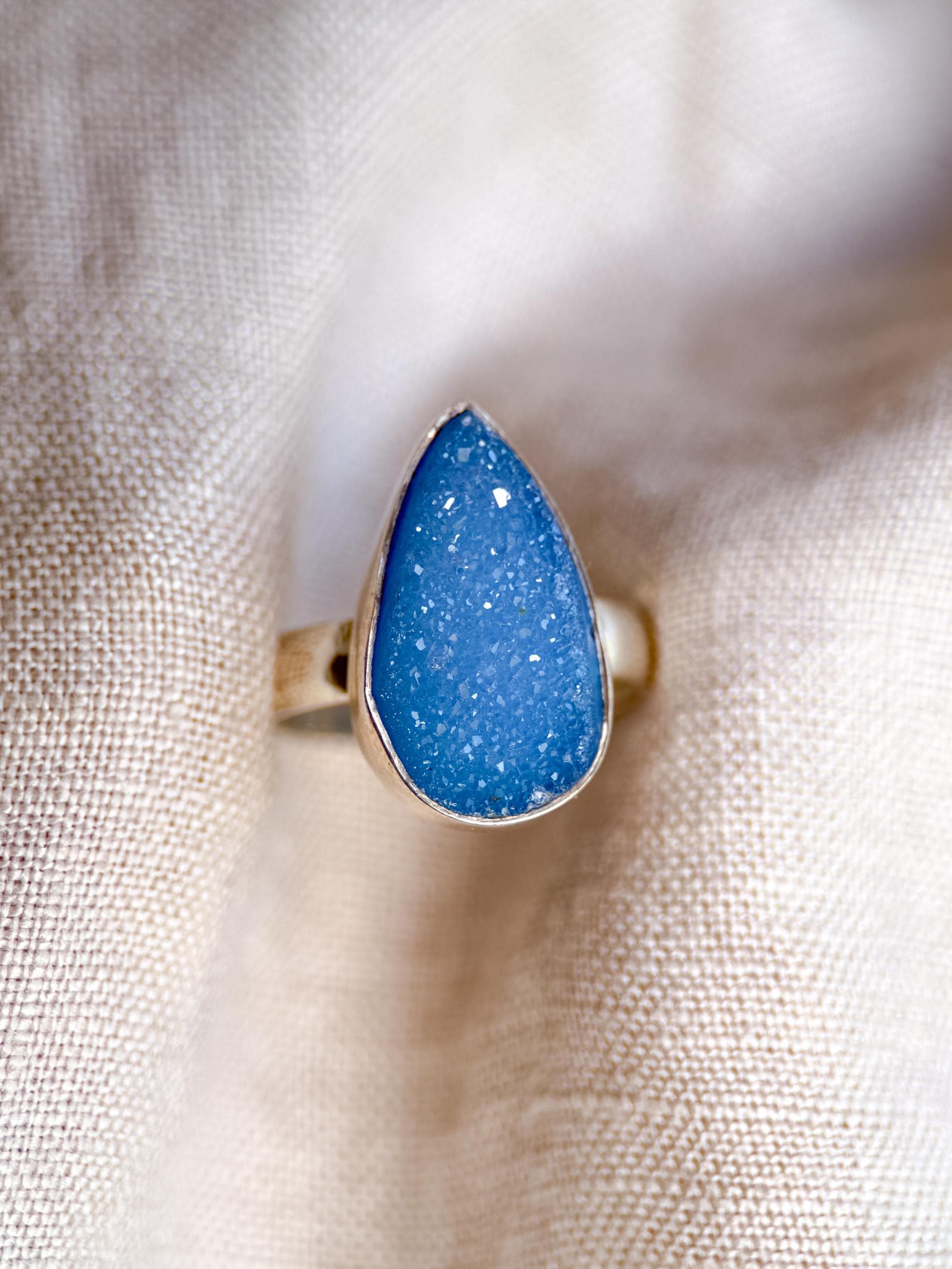 Vintage Sterling Silver Druzy Teardrop Ring, Boho Statement Jewelry