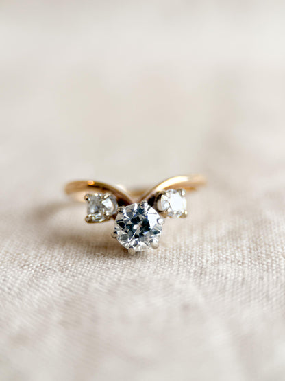 Antique 1920s Three Stone Diamond Engagement Ring, 14k Gold