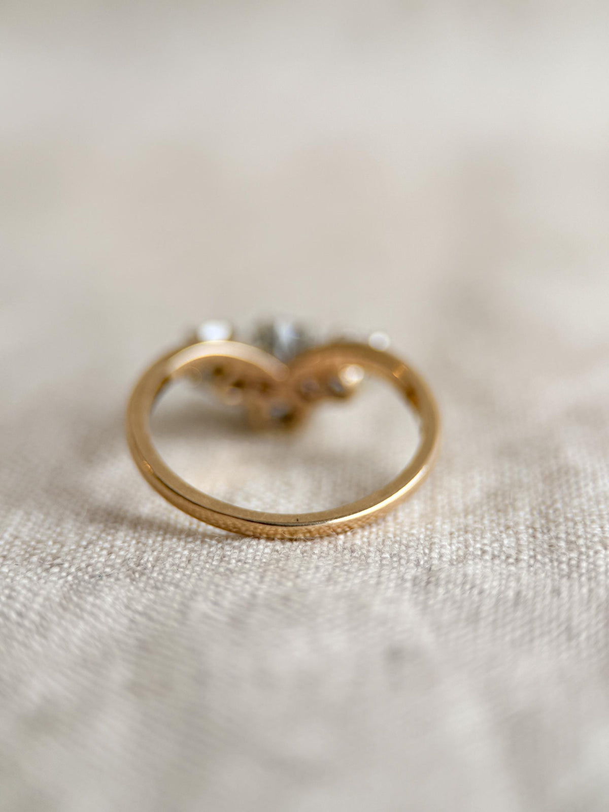 Antique 1920s Three Stone Diamond Engagement Ring, 14k Gold