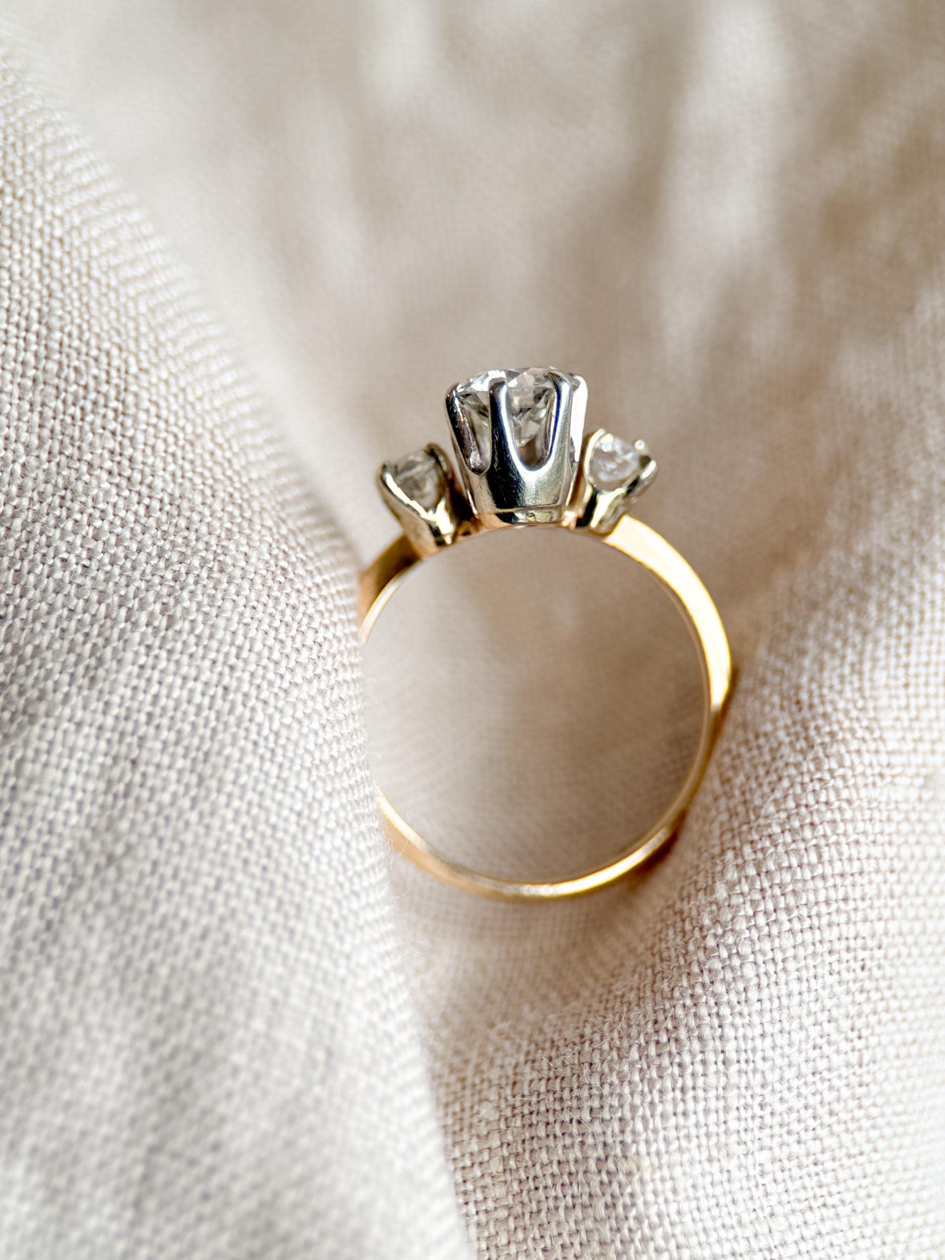 Antique 1920s Three Stone Diamond Engagement Ring, 14k Gold