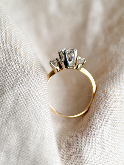 Antique 1920s Three Stone Diamond Engagement Ring, 14k Gold