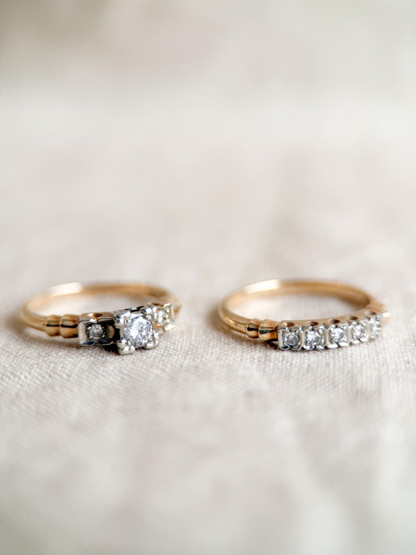 Vintage 1940s Art Deco Diamond Bridal Set, Engagement & Wedding Rings