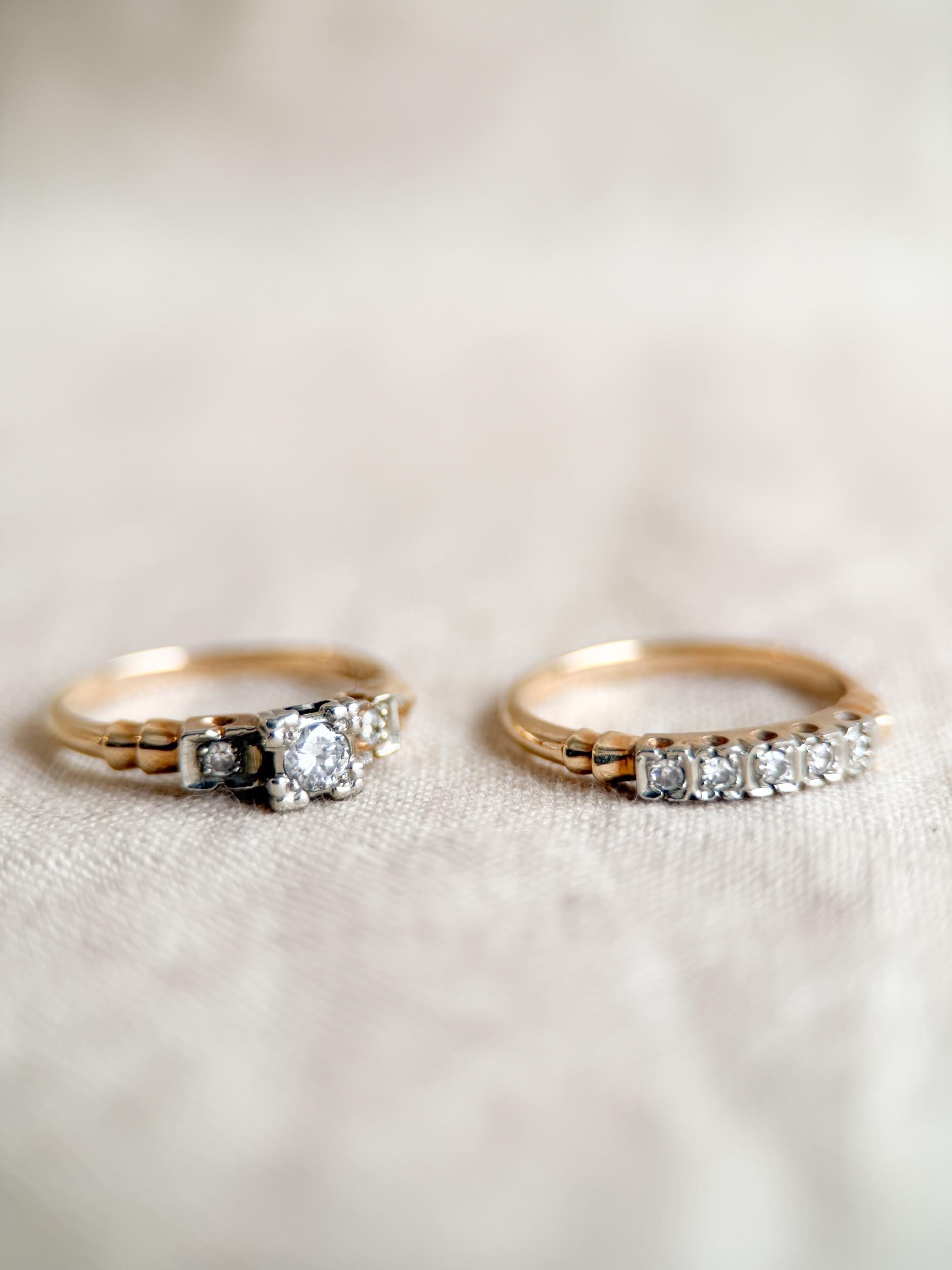 Vintage 1940s Art Deco Diamond Bridal Set, Engagement & Wedding Rings