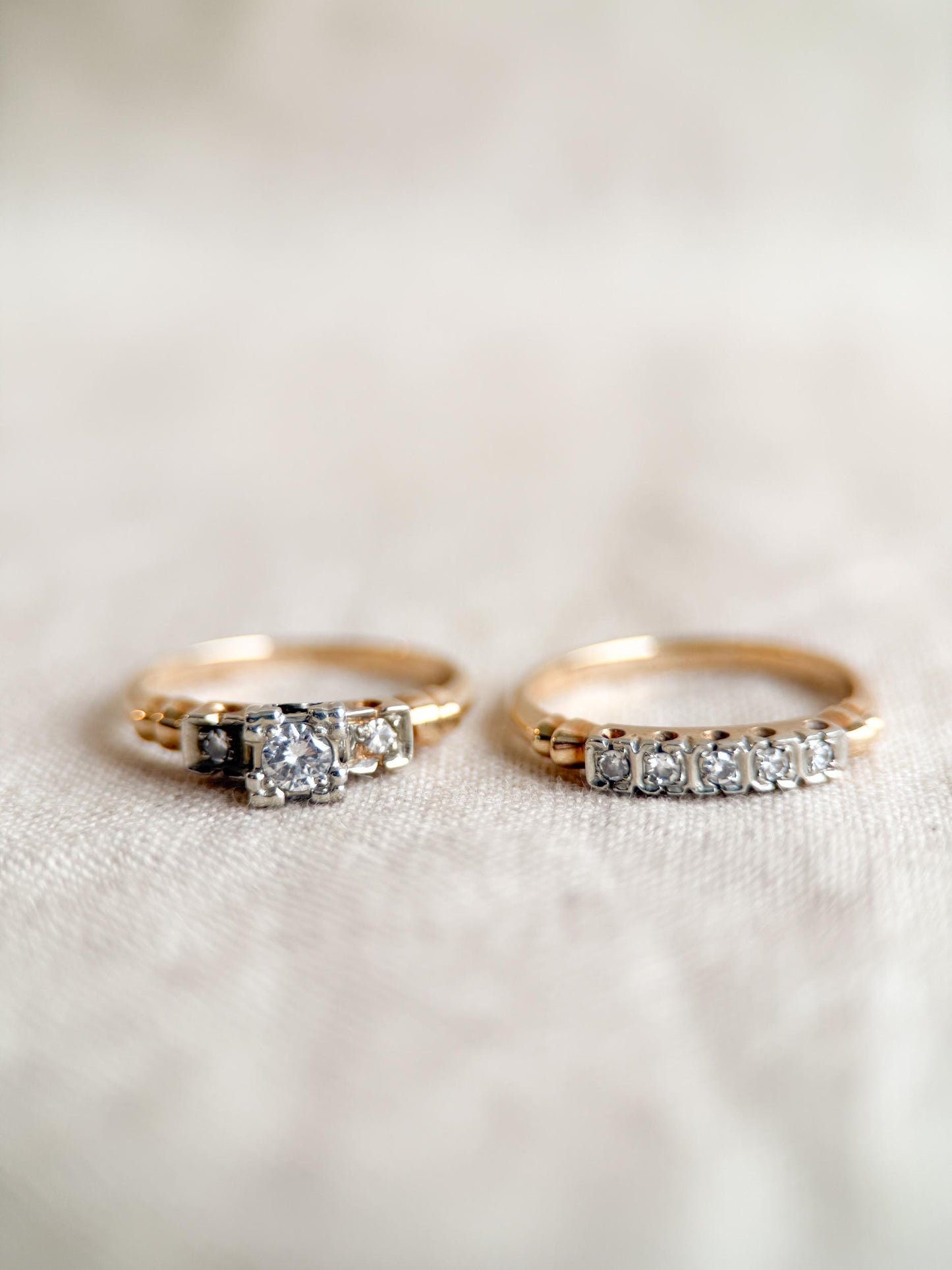 Vintage 1940s Art Deco Diamond Bridal Set, Engagement & Wedding Rings