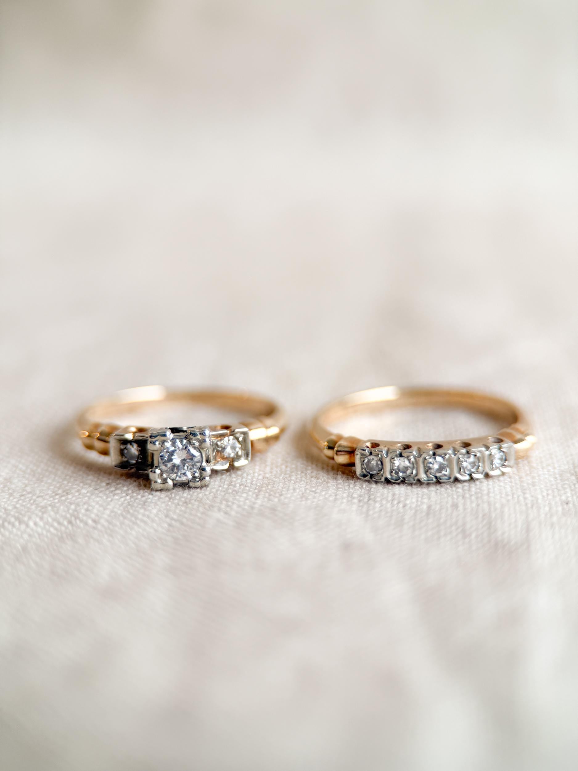 Vintage 1940s Art Deco Diamond Bridal Set, Engagement & Wedding Rings
