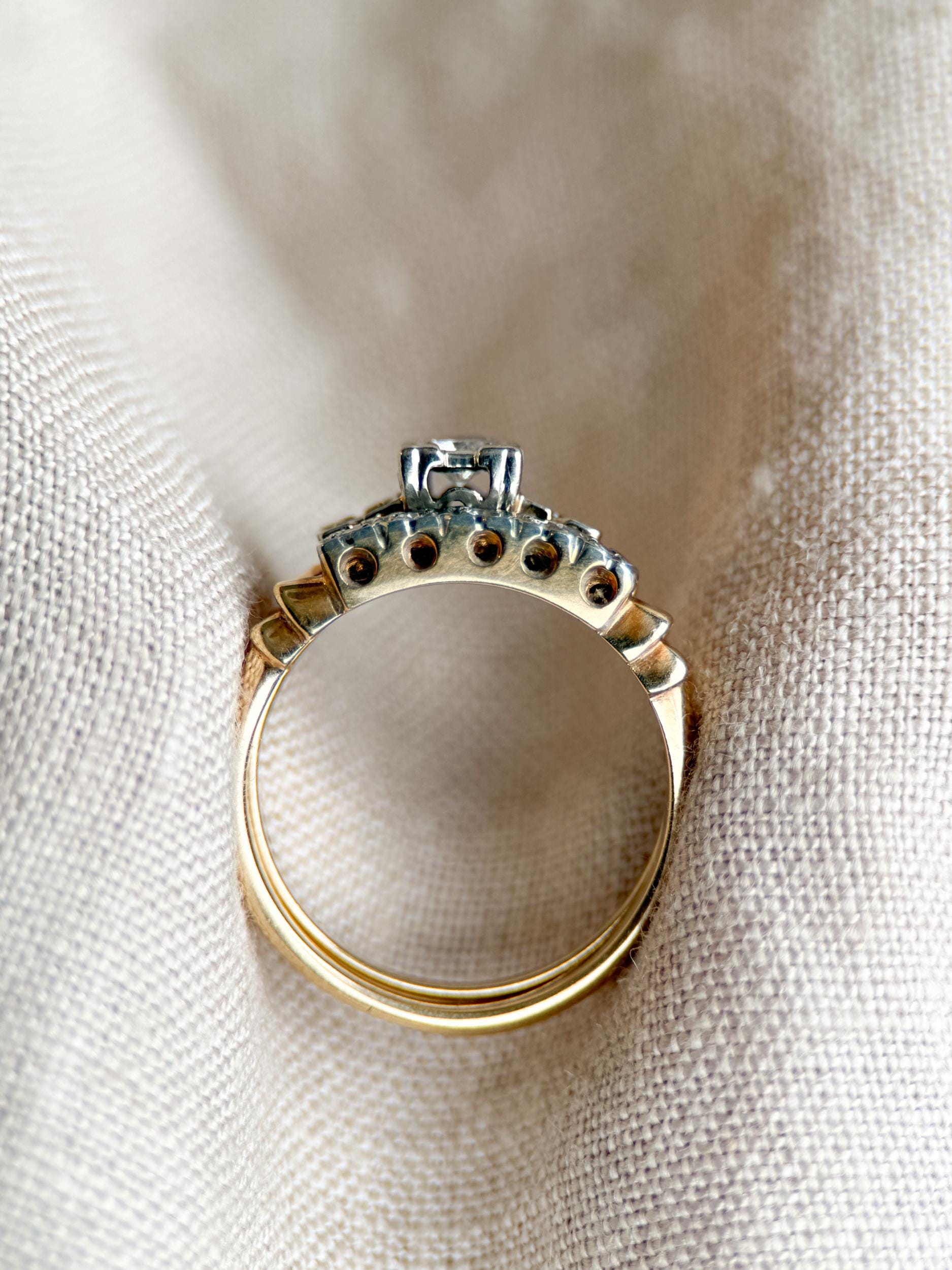 Vintage 1940s Art Deco Diamond Bridal Set, Engagement & Wedding Rings
