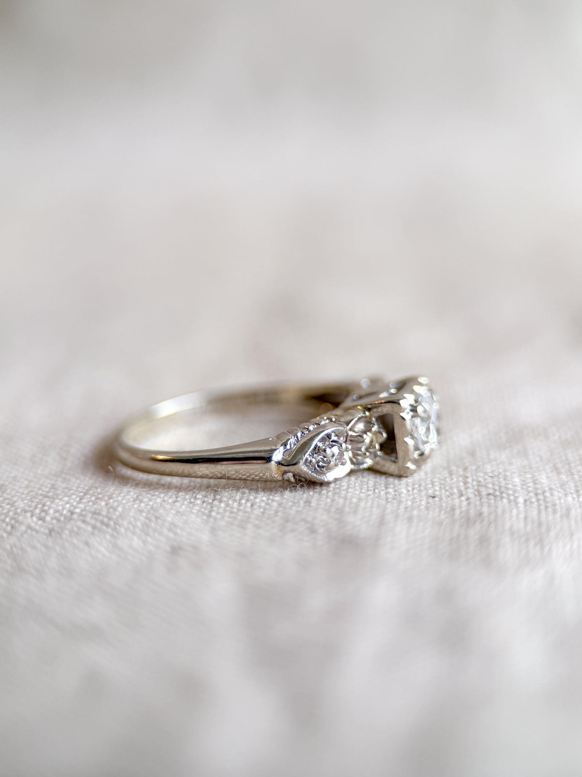 Vintage 1950s Diamond Engagement Ring in 14k White Gold