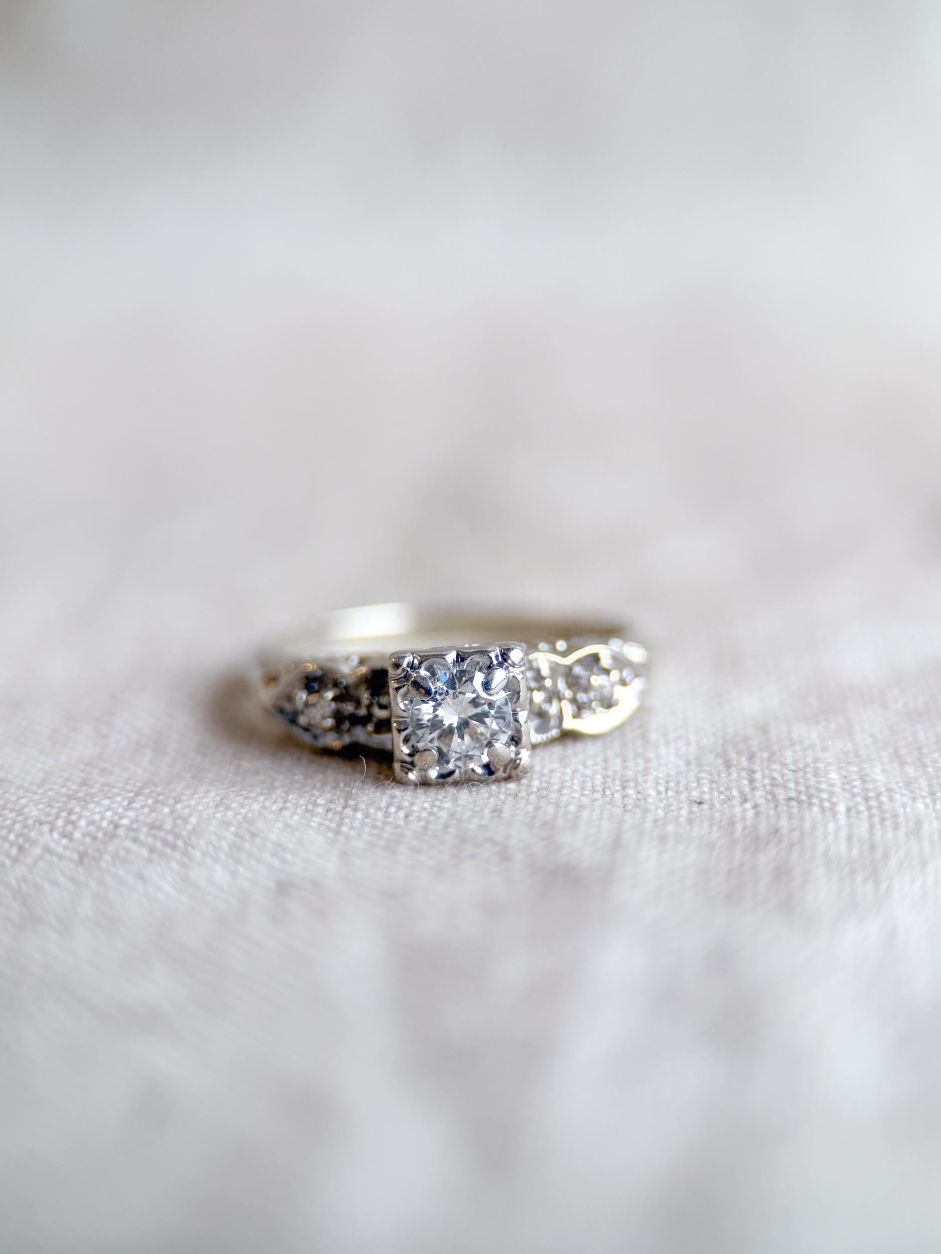 Vintage 1950s Diamond Engagement Ring in 14k White Gold