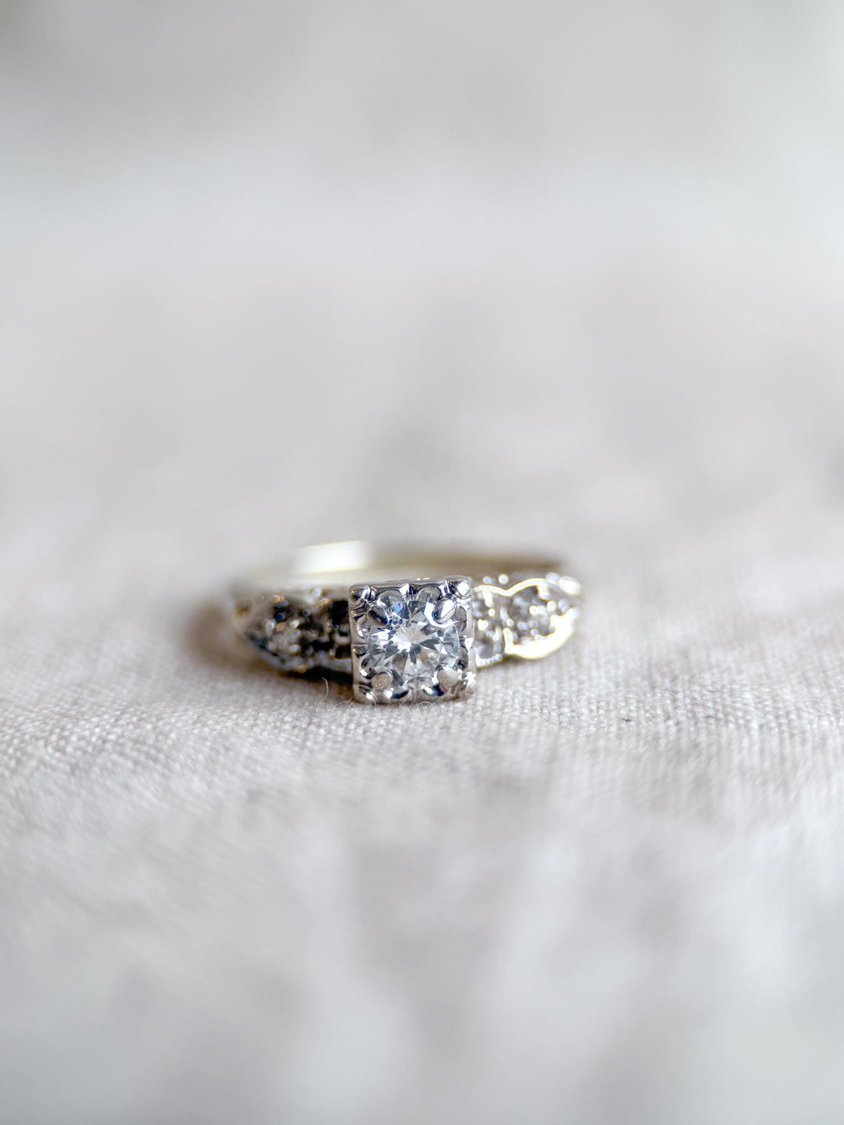 Vintage 1950s Diamond Engagement Ring in 14k White Gold
