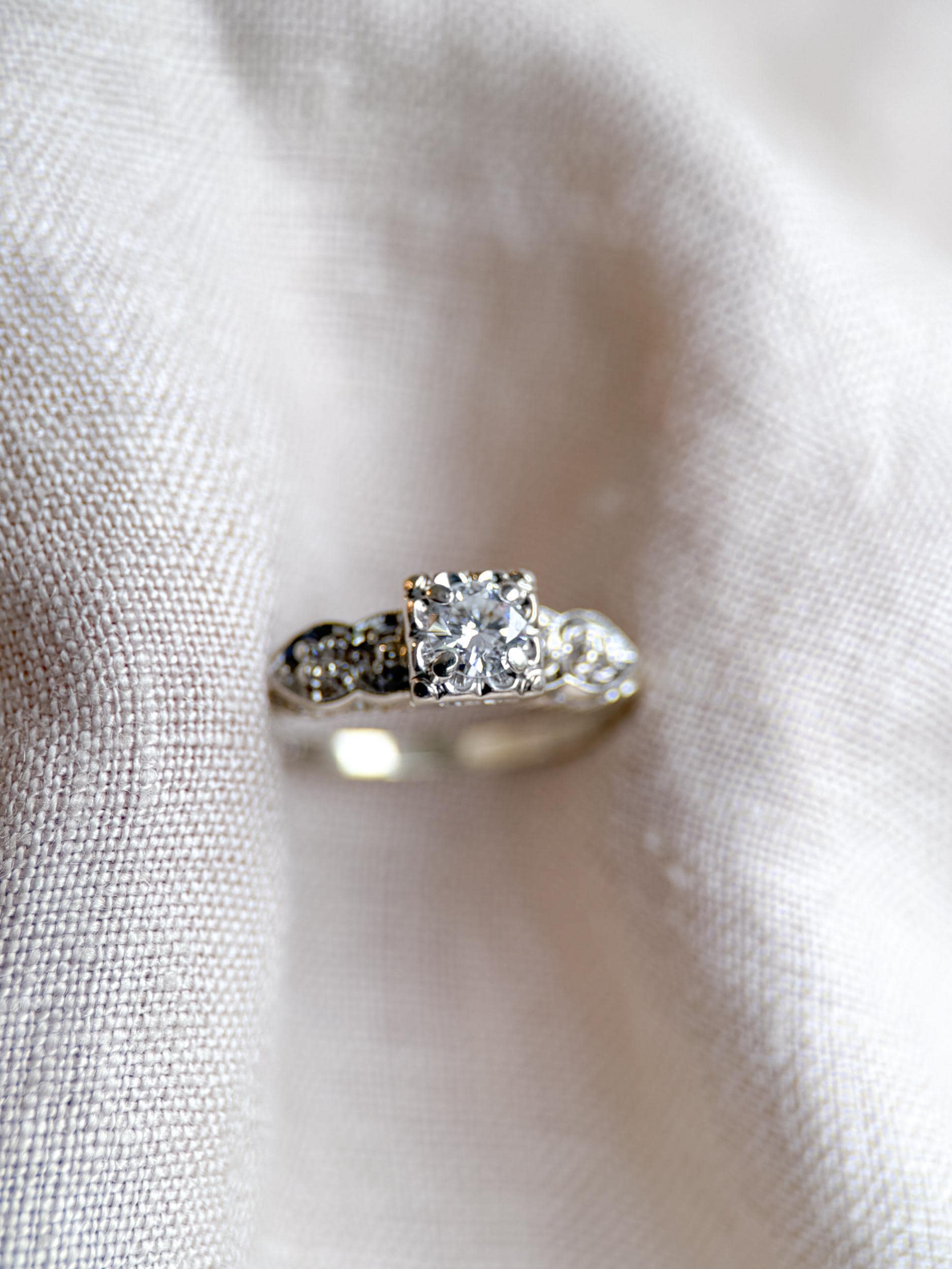 Vintage 1950s Diamond Engagement Ring in 14k White Gold