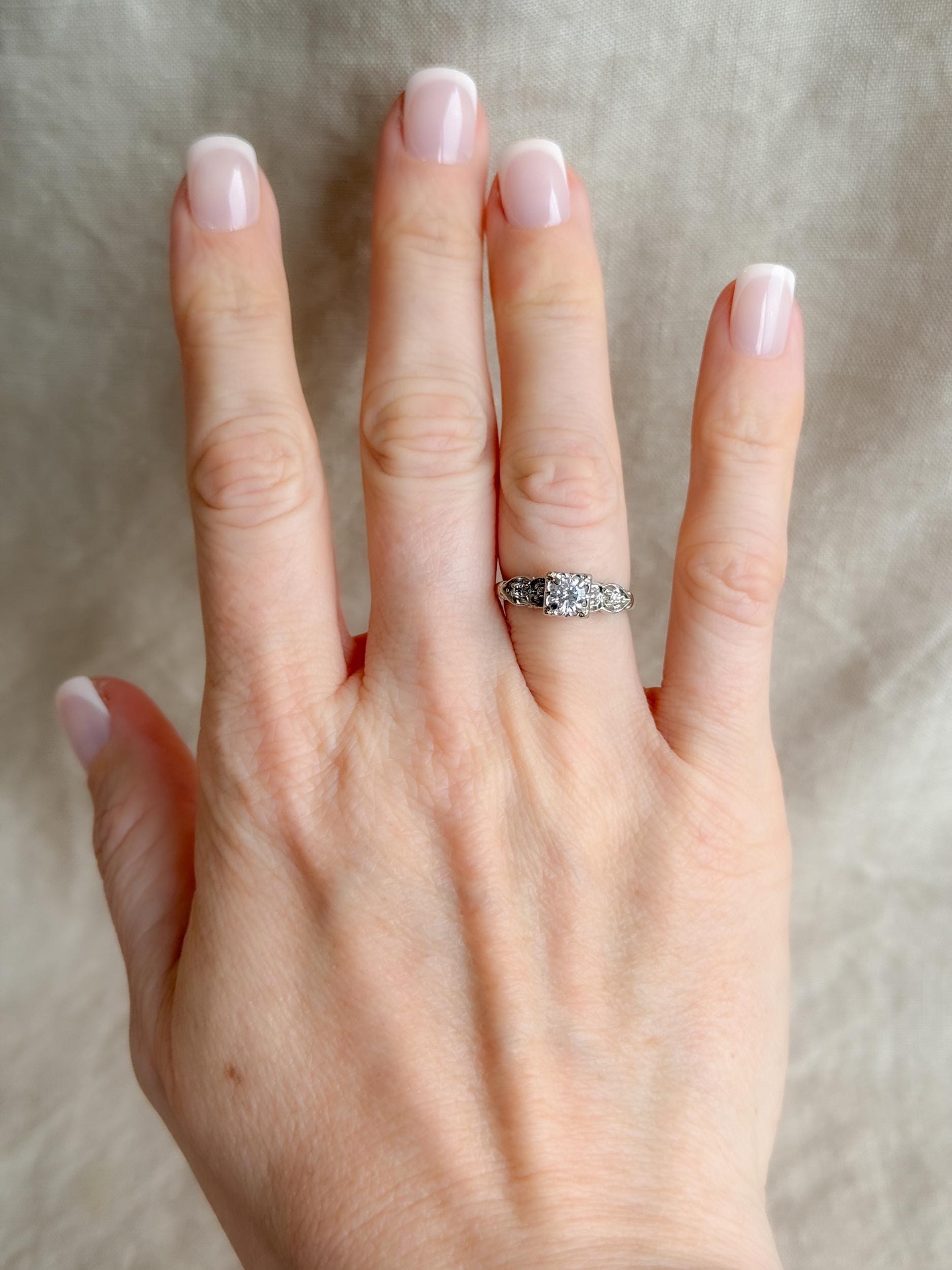 Vintage 1950s Diamond Engagement Ring in 14k White Gold