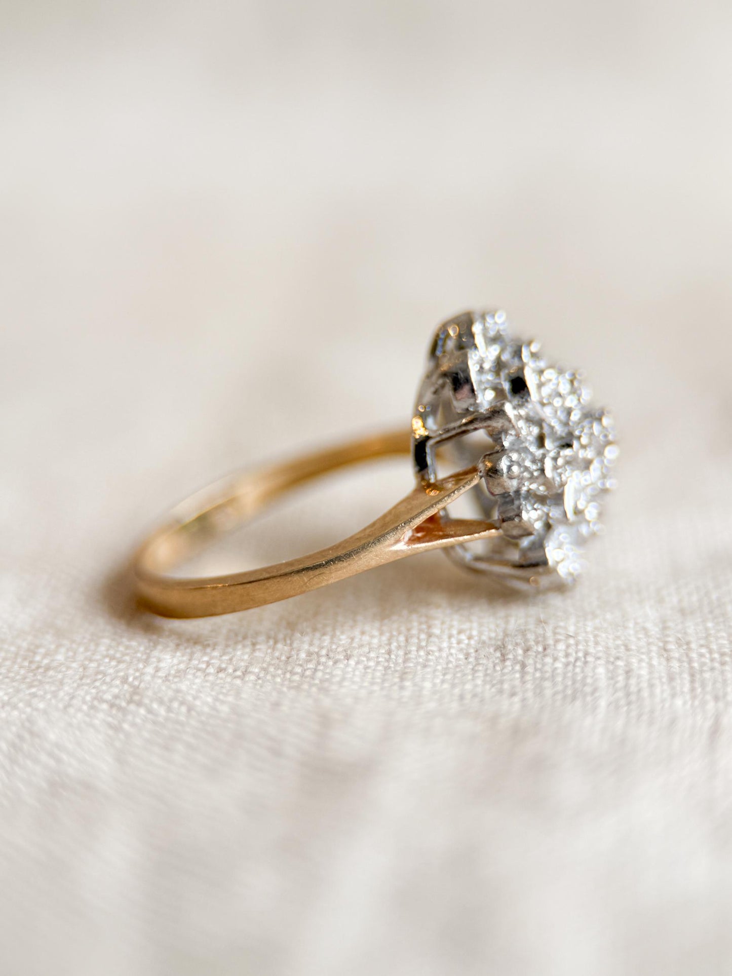 Vintage 1970s Diamond Cluster Ring in 14k Gold - Timeless Sustainability • Vintage Fine Jewelry