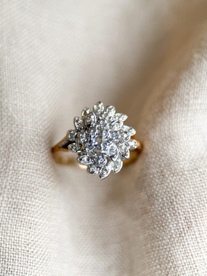 Vintage 1970s Diamond Cluster Ring in 14k Gold - Timeless Sustainability • Vintage Fine Jewelry