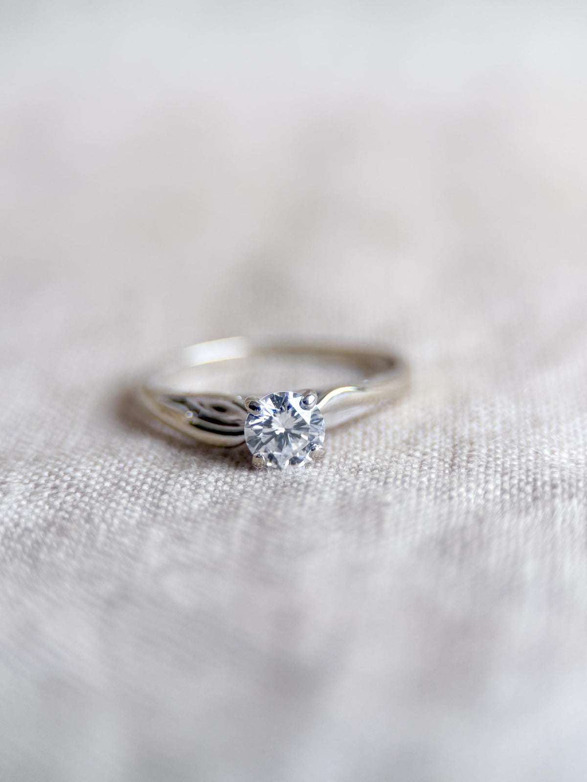 Vintage Diamond Engagement Ring, Round Cut, 14k White Gold, 2000s Solitaire Bridal Ring