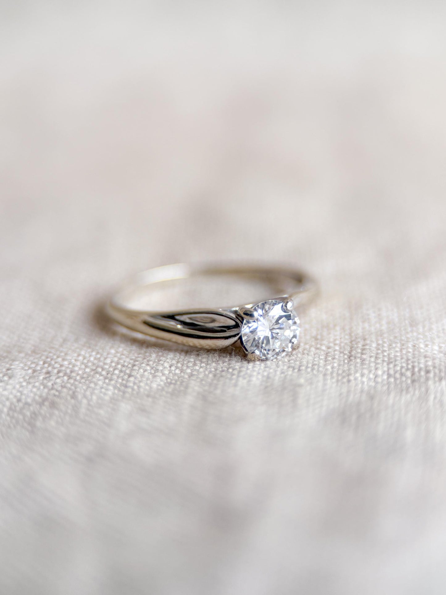 Vintage Diamond Engagement Ring, Round Cut, 14k White Gold, 2000s Solitaire Bridal Ring