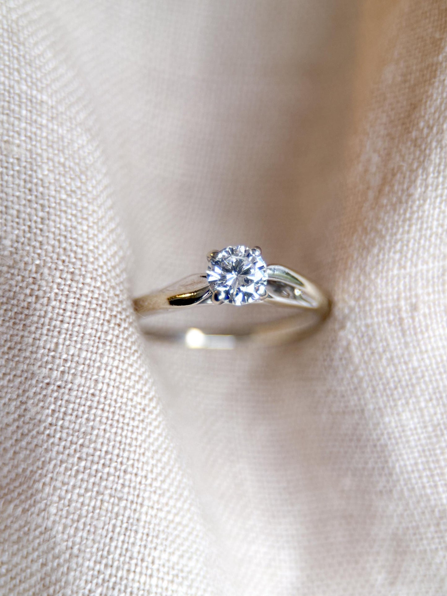 Vintage Diamond Engagement Ring, Round Cut, 14k White Gold, 2000s Solitaire Bridal Ring