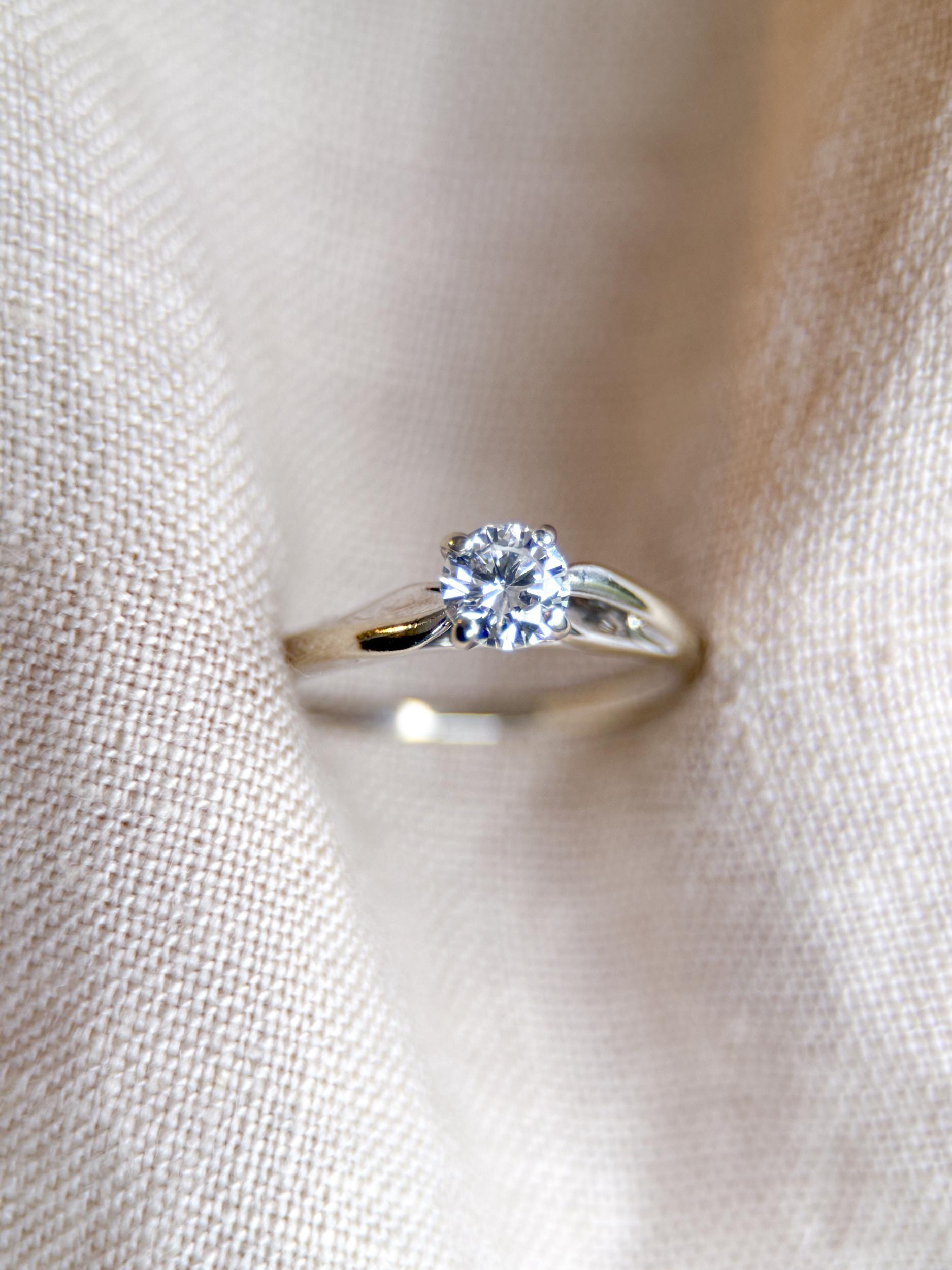 Vintage Diamond Engagement Ring, Round Cut, 14k White Gold, 2000s Solitaire Bridal Ring