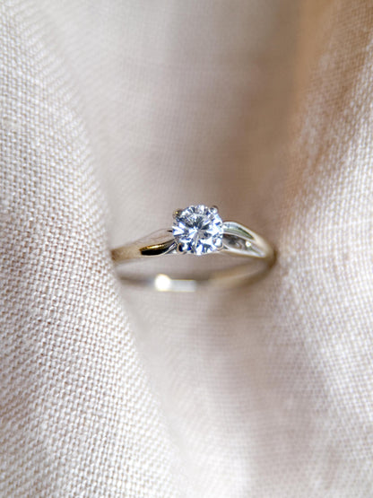Vintage Diamond Engagement Ring, Round Cut, 14k White Gold, 2000s Solitaire Bridal Ring