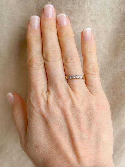 Vintage Diamond Engagement Ring, 10k Gold, Round Cut Three Stone Bridal Jewelry