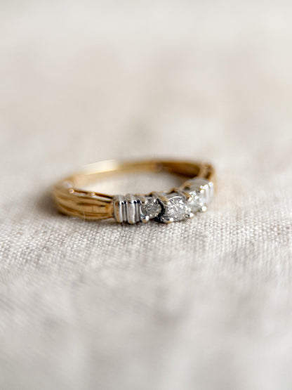 Vintage Diamond Engagement Ring, 10k Gold, Round Cut Three Stone Bridal Jewelry