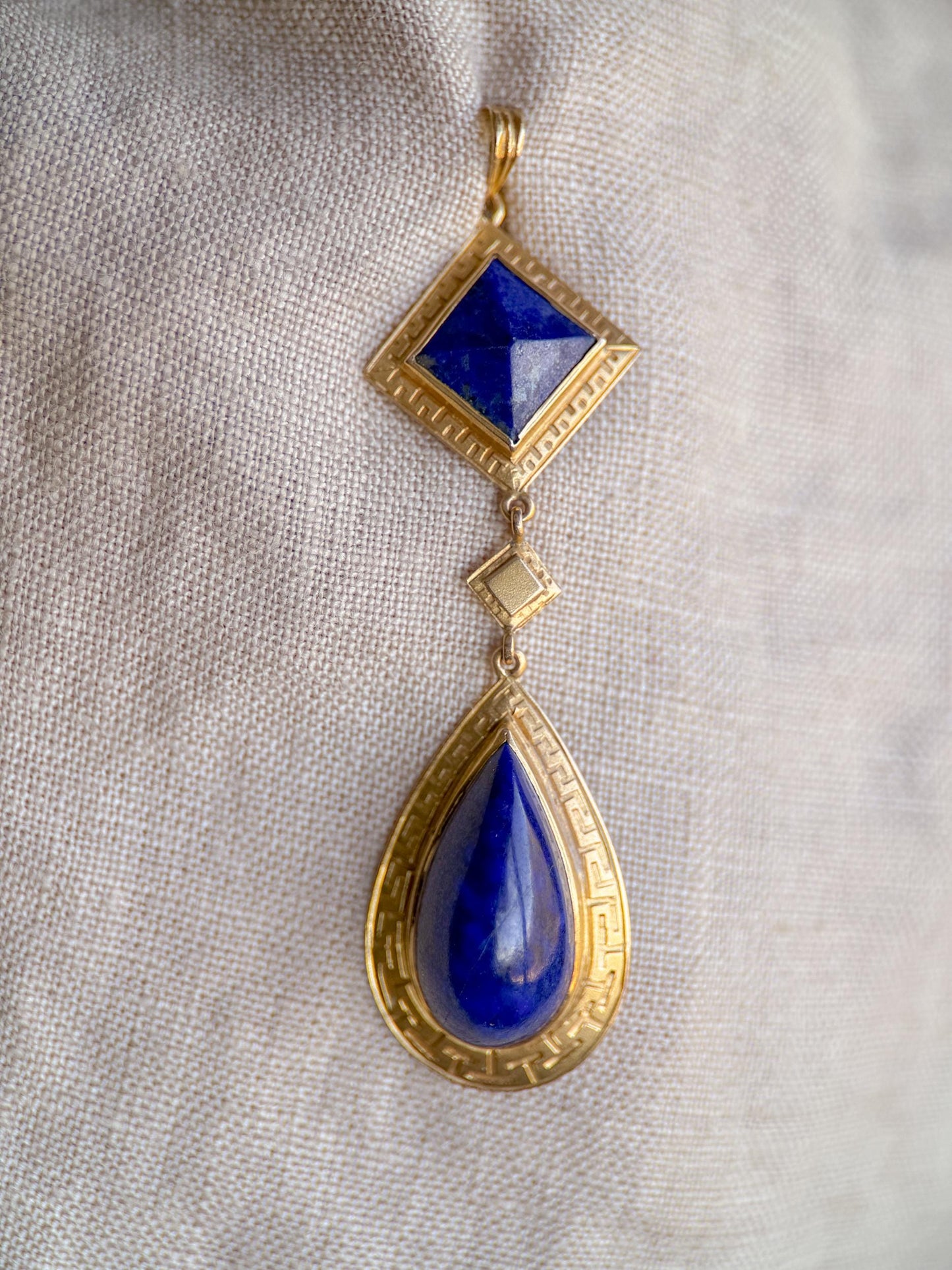 Vintage 1970s Blue Lapis Lazuli Drop Pendant, 14k Gold