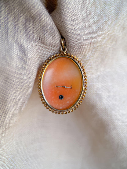 Vintage 1930s Cameo and Diamond Pendant in 14k Gold