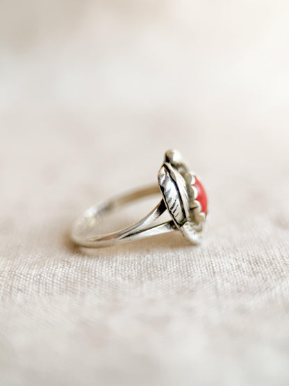 Vintage Sterling Silver Coral Leaf Ring, Boho Statement Jewelry