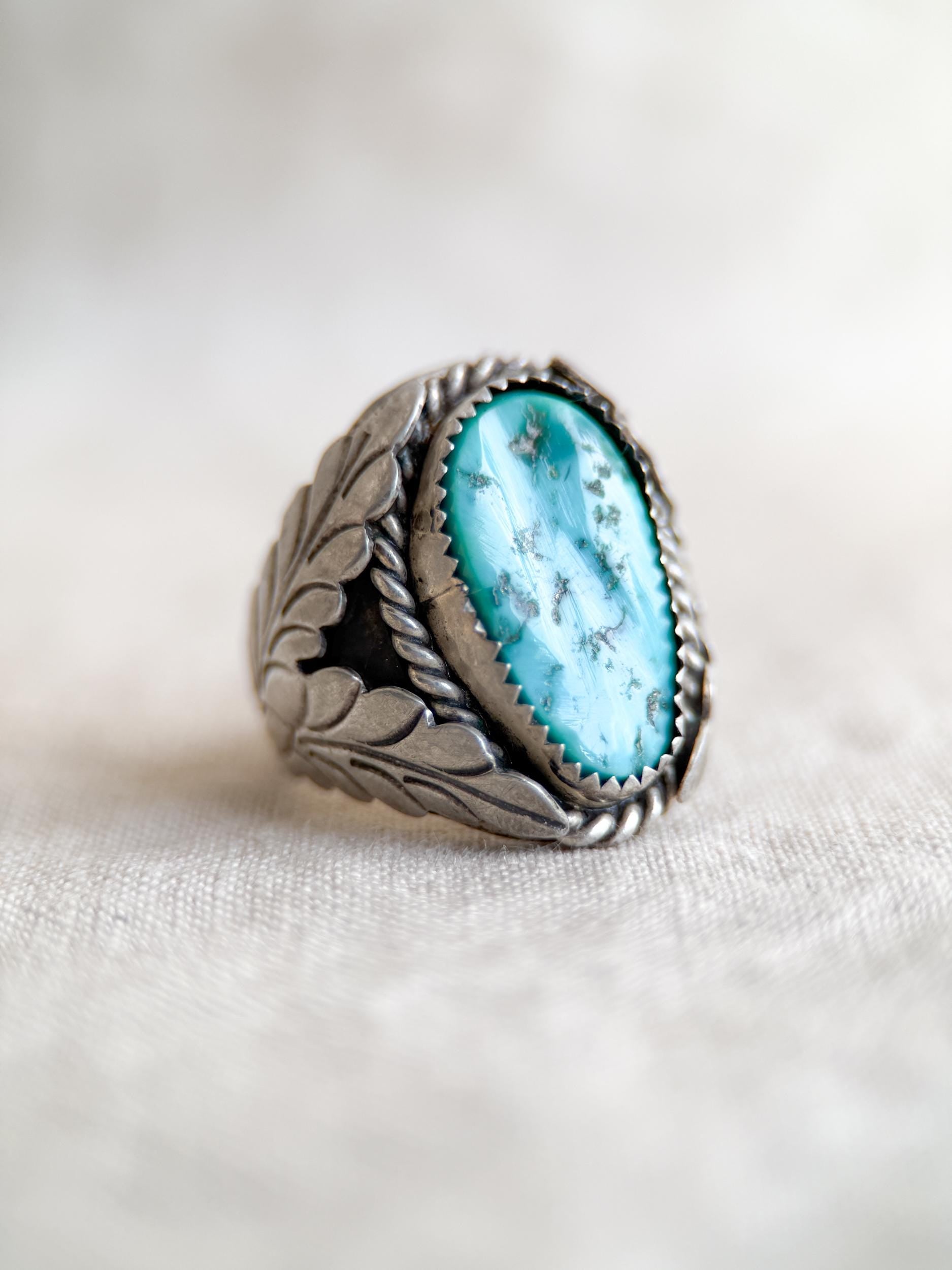 Vintage Sterling Silver Turquoise Statement Ring, Oval Matrix Boho Jewelry