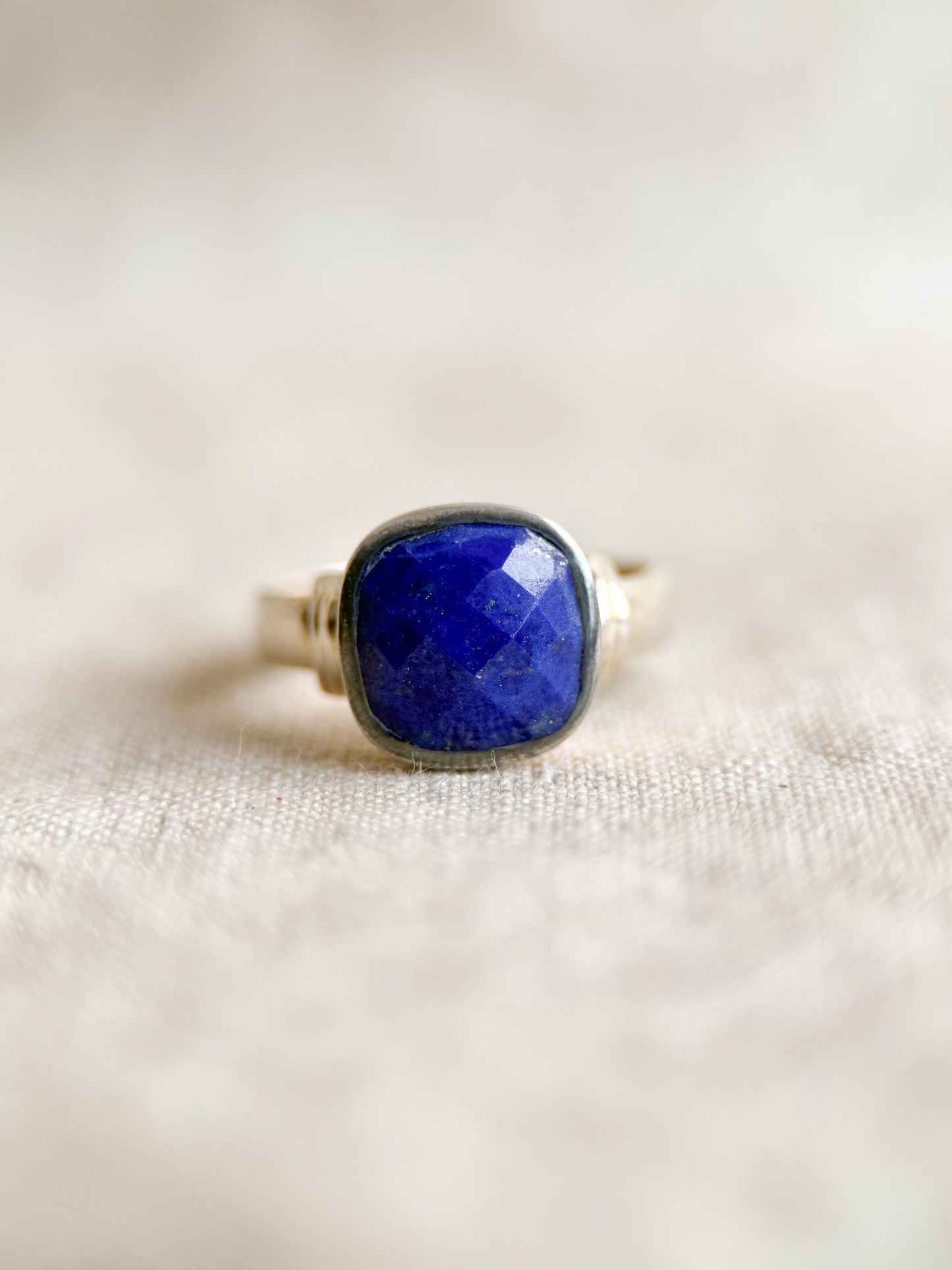 Vintage Lapis Lazuli Sterling Silver Ring, Cushion Checkerboard Statement Boho Jewelry