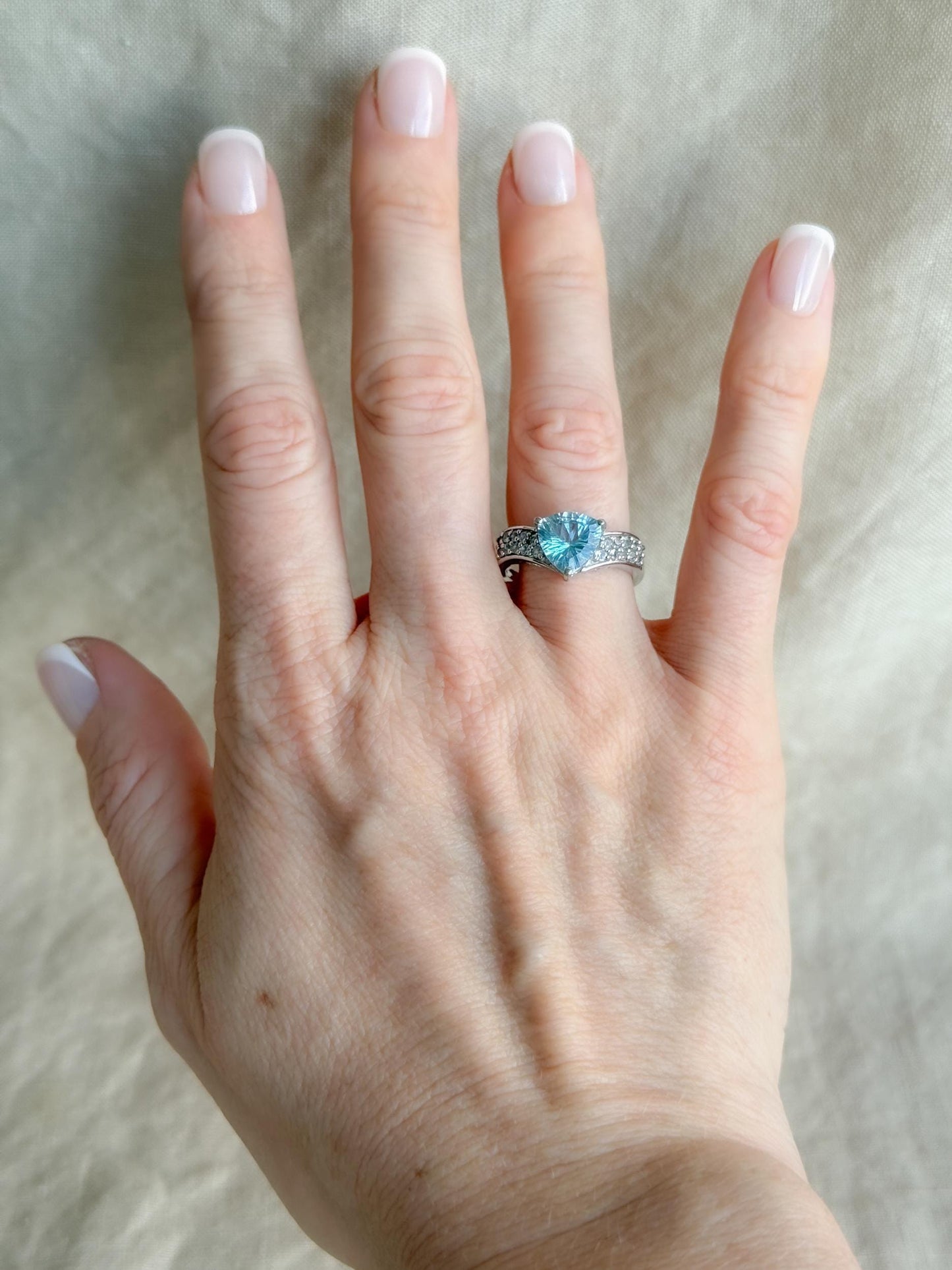 Vintage Sterling Silver Trillion Blue Topaz Statement Ring