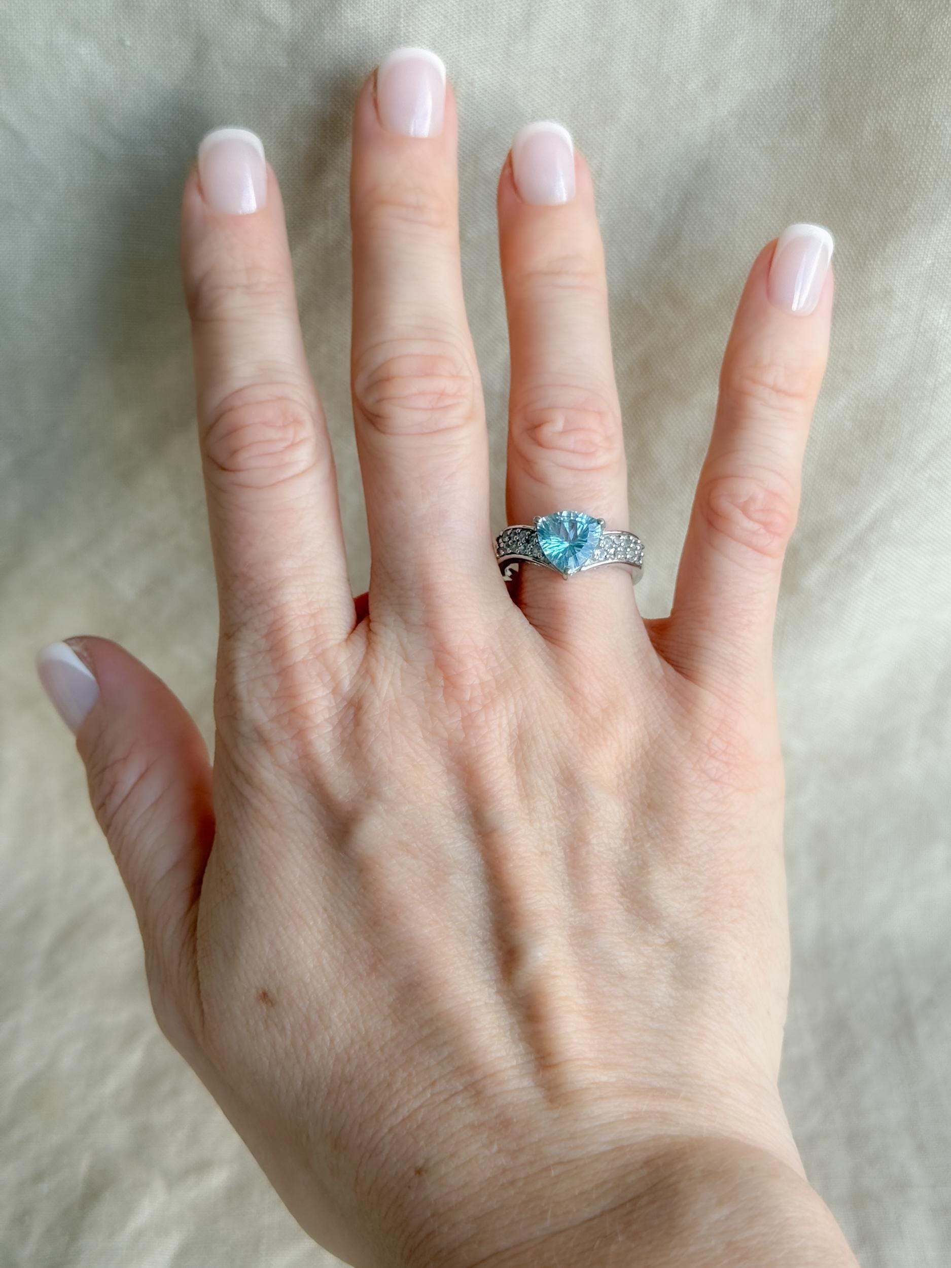 Vintage Sterling Silver Trillion Blue Topaz Statement Ring