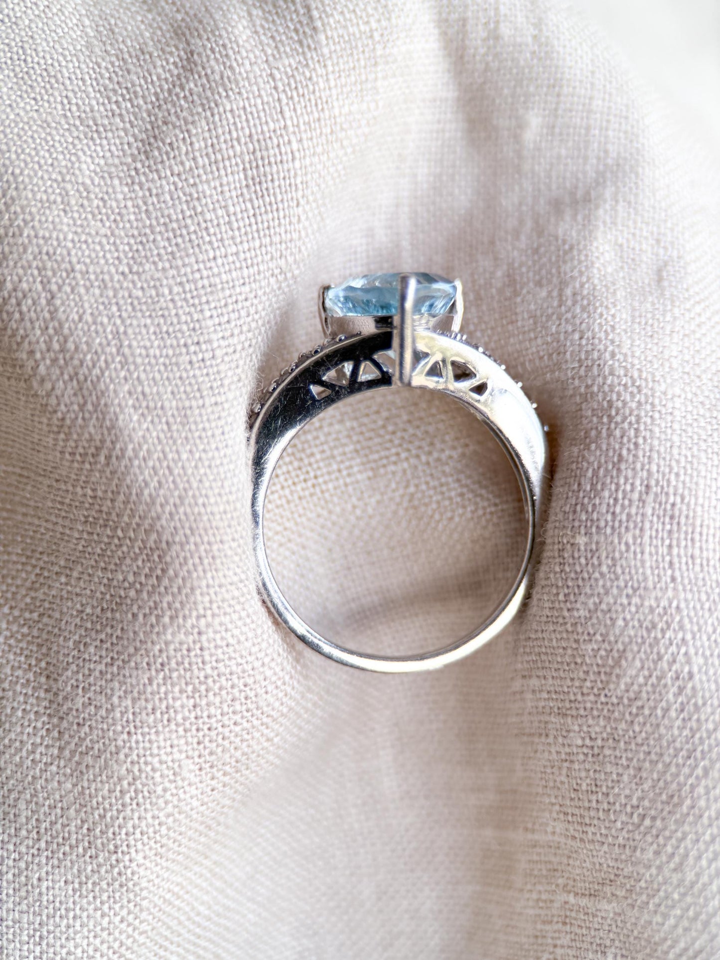 Vintage Sterling Silver Trillion Blue Topaz Statement Ring