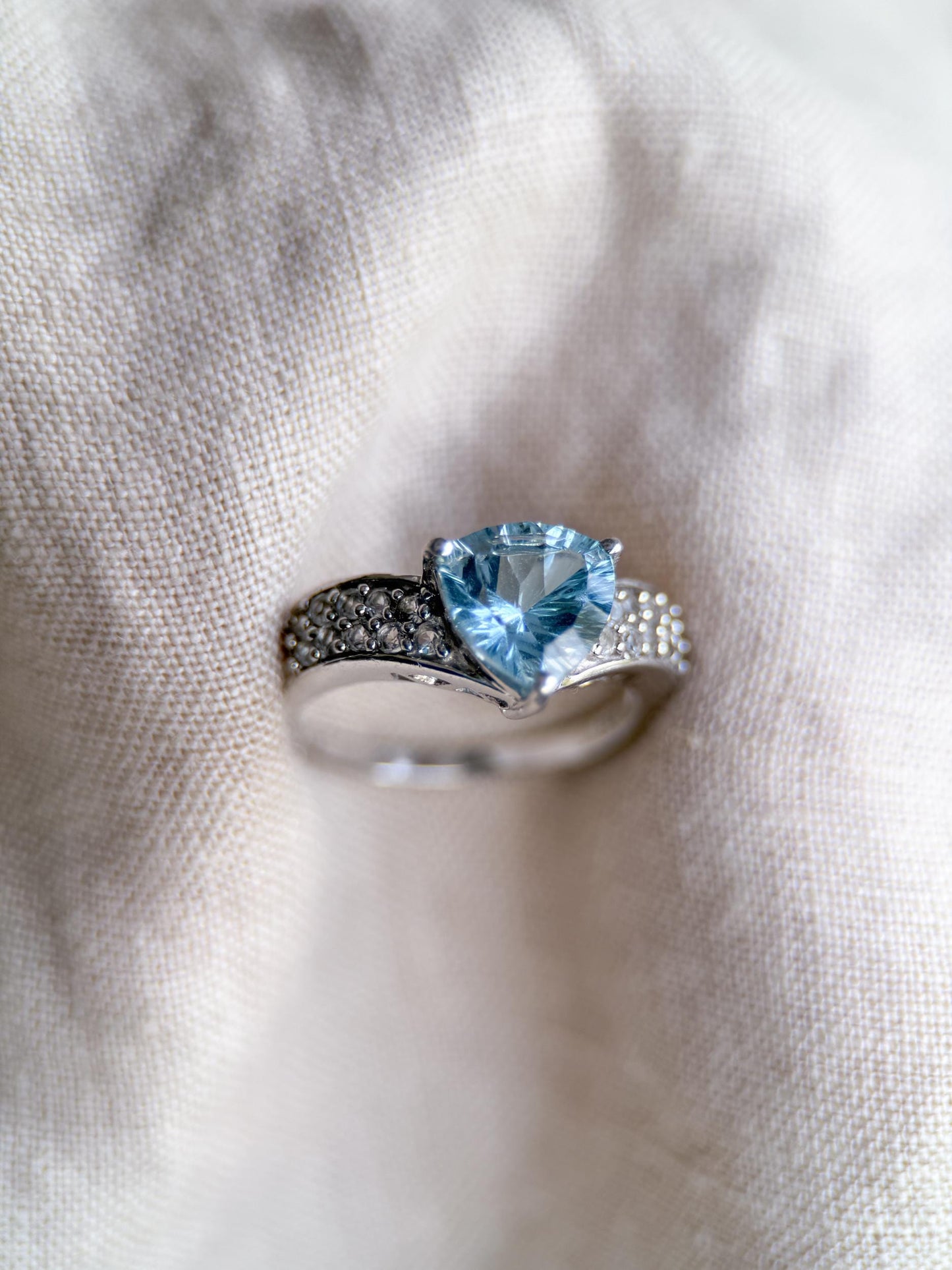 Vintage Sterling Silver Trillion Blue Topaz Statement Ring