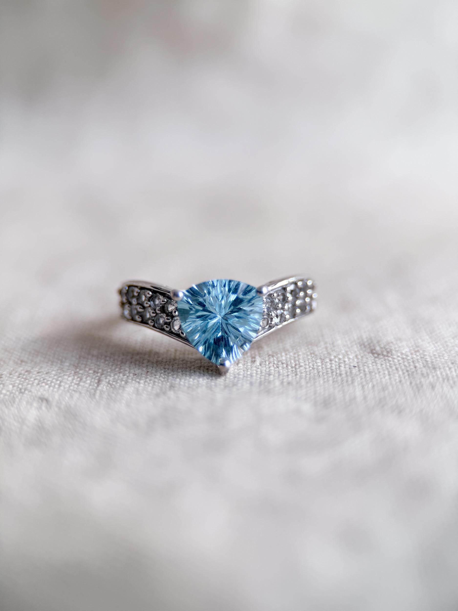 Vintage Sterling Silver Trillion Blue Topaz Statement Ring