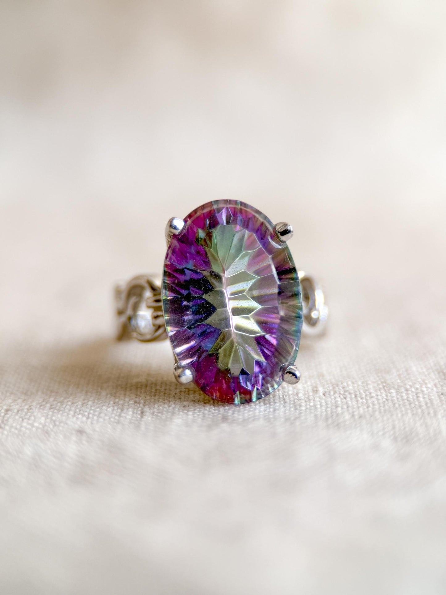 Vintage Mystic Topaz Sterling Silver Ring, Rainbow Cocktail Statement Boho Jewelry