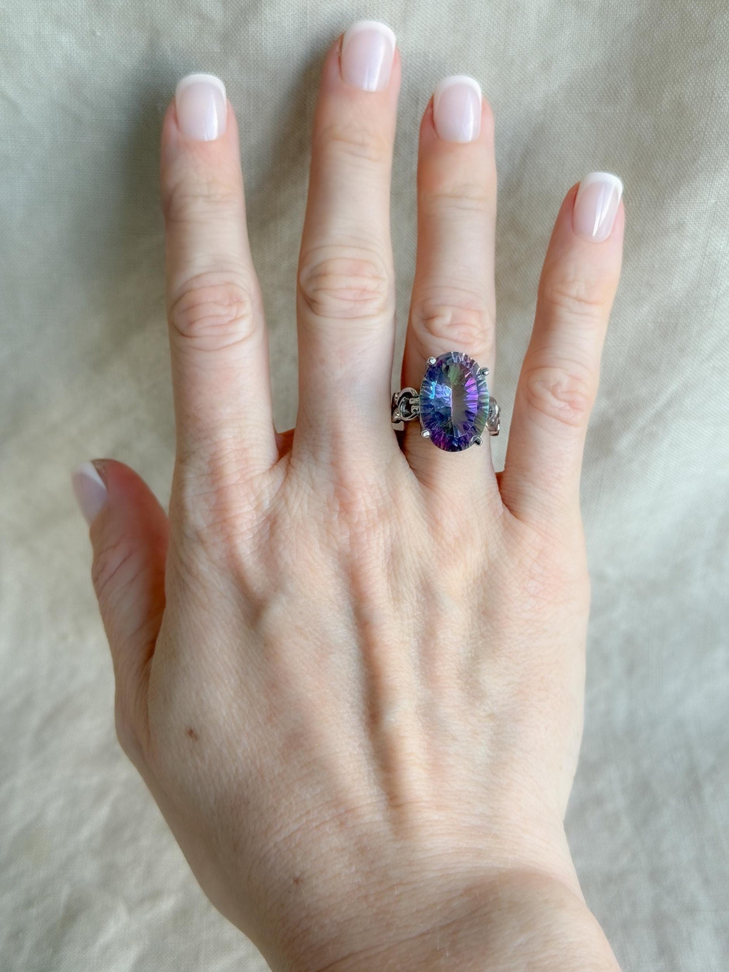 Vintage Mystic Topaz Sterling Silver Ring, Rainbow Cocktail Statement Boho Jewelry