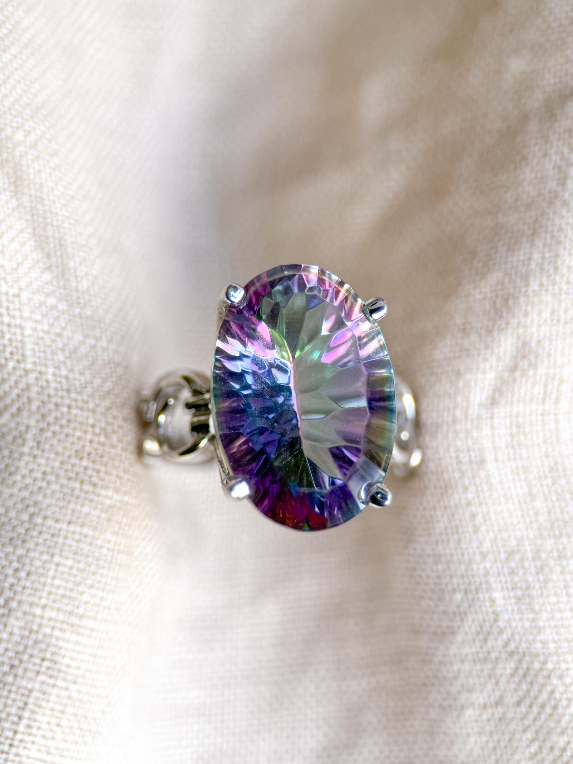 Vintage Mystic Topaz Sterling Silver Ring, Rainbow Cocktail Statement Boho Jewelry