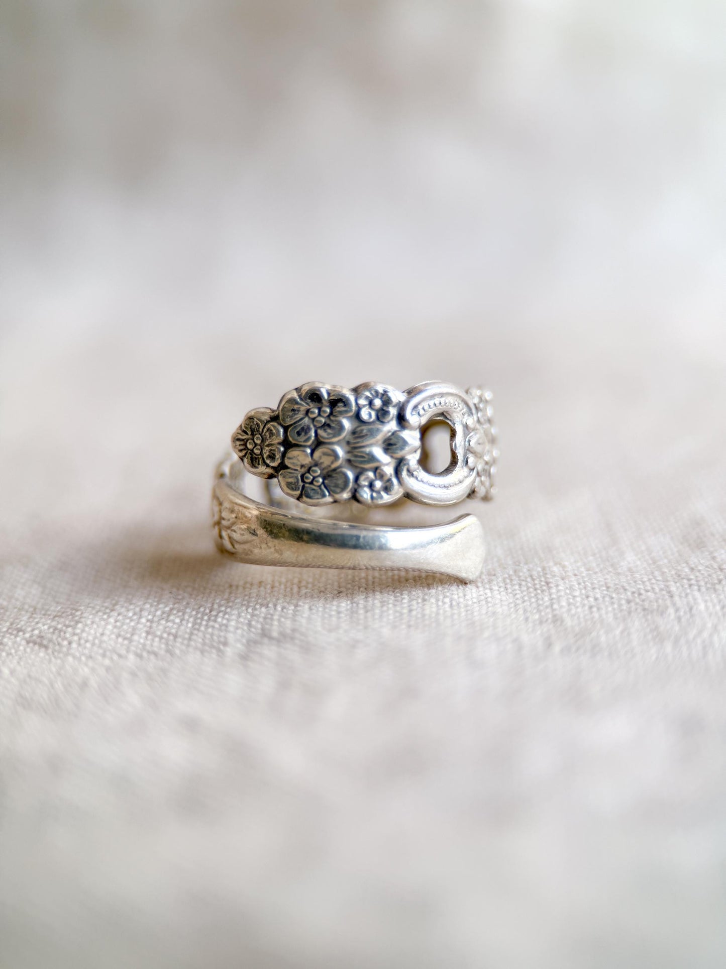 Vintage Sterling Silver Spoon Ring, Heart Floral Statement Jewelry, Size 6