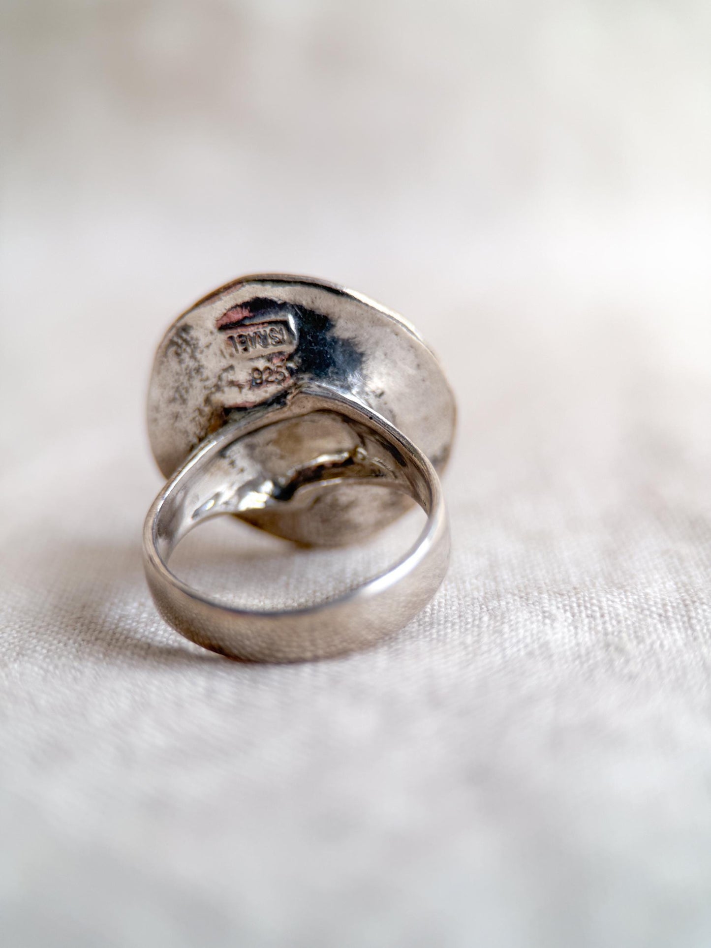 Vintage Sterling Silver Pearl Ring, Modern Disc Statement Boho Jewelry