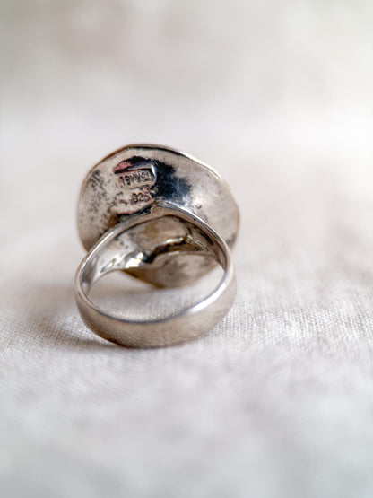Vintage Sterling Silver Pearl Ring, Modern Disc Statement Boho Jewelry