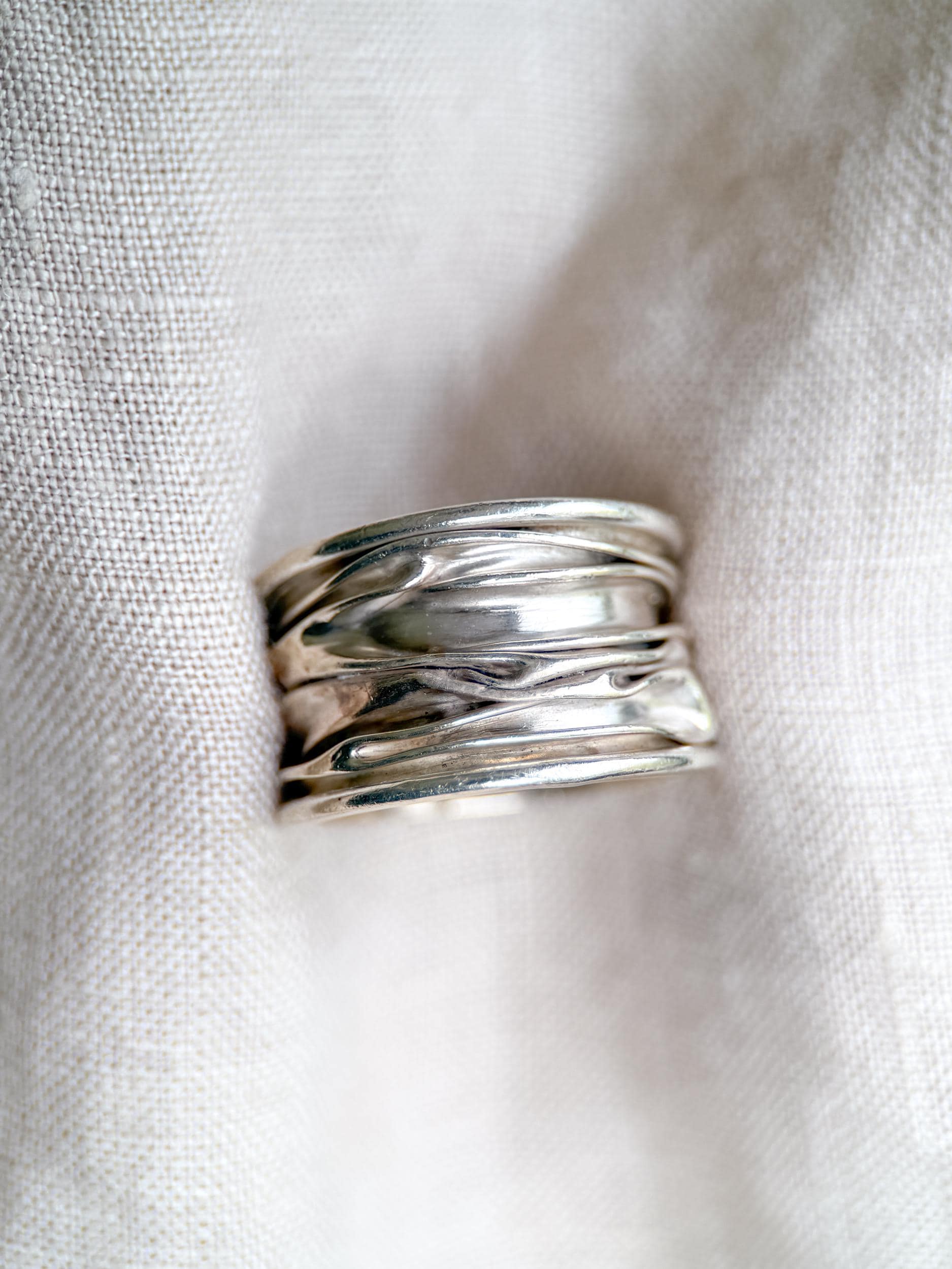 Vintage Crinkle Ring Sterling Silver, Wide Statement Band, Boho Silver Jewelry