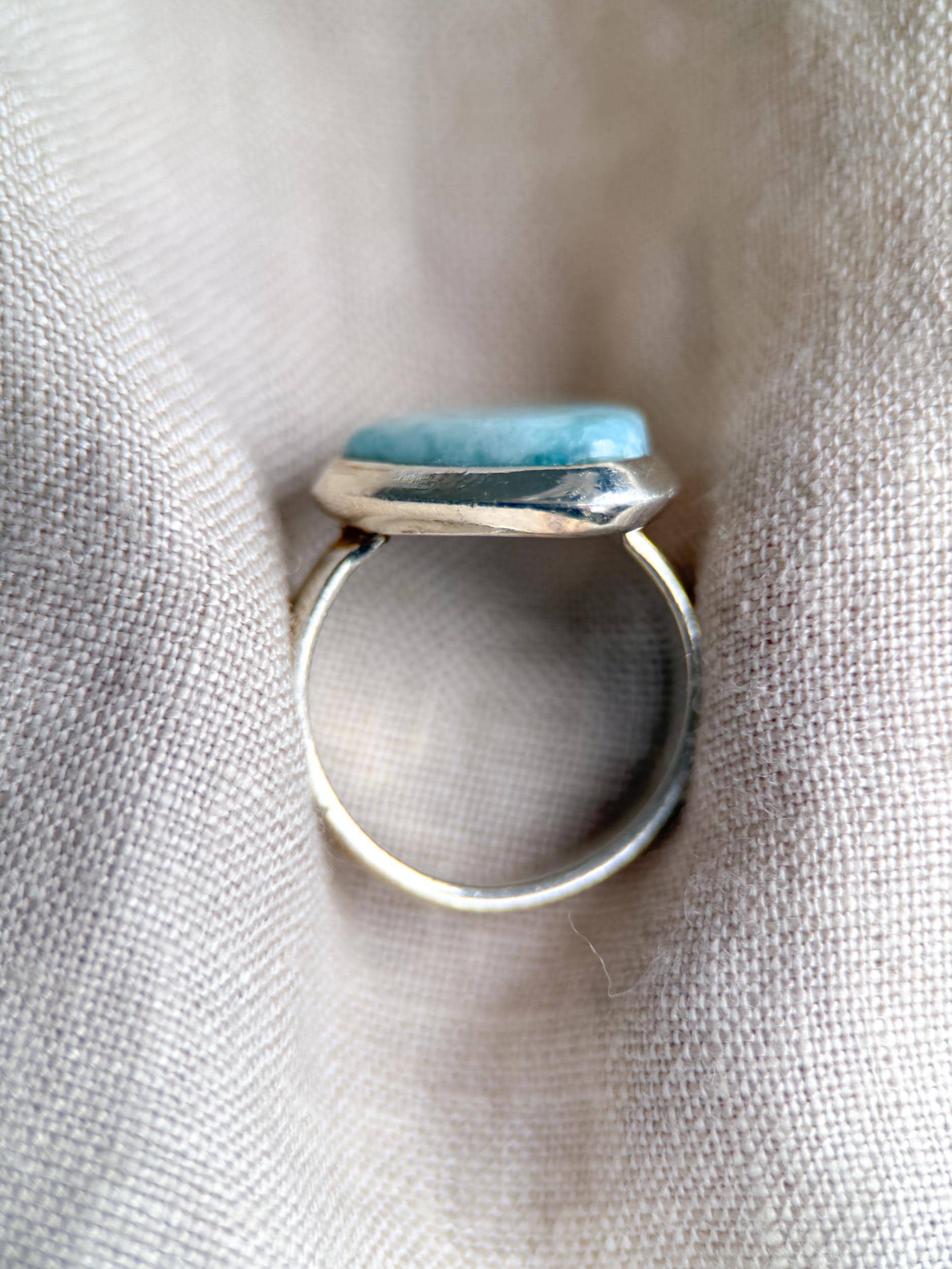Vintage Blue Larimar Sterling Silver Triangle Statement Ring Boho Jewelry