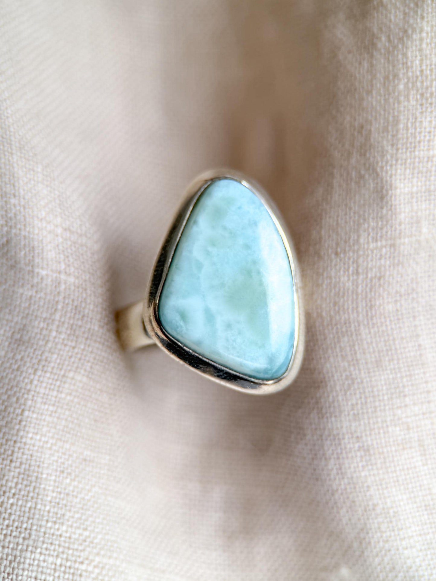 Vintage Blue Larimar Sterling Silver Triangle Statement Ring Boho Jewelry