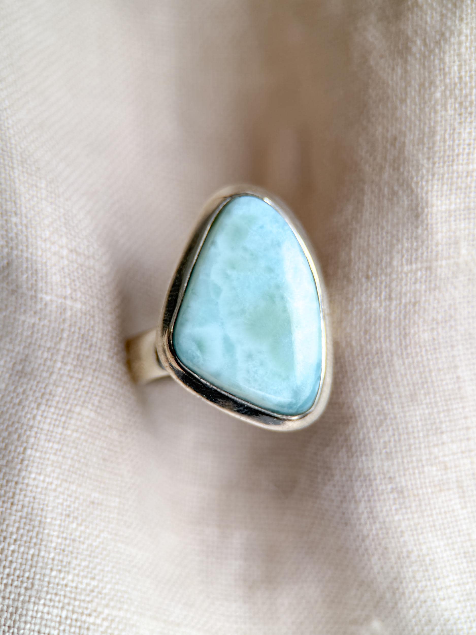Vintage Blue Larimar Sterling Silver Triangle Statement Ring Boho Jewelry
