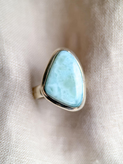 Vintage Blue Larimar Sterling Silver Triangle Statement Ring Boho Jewelry