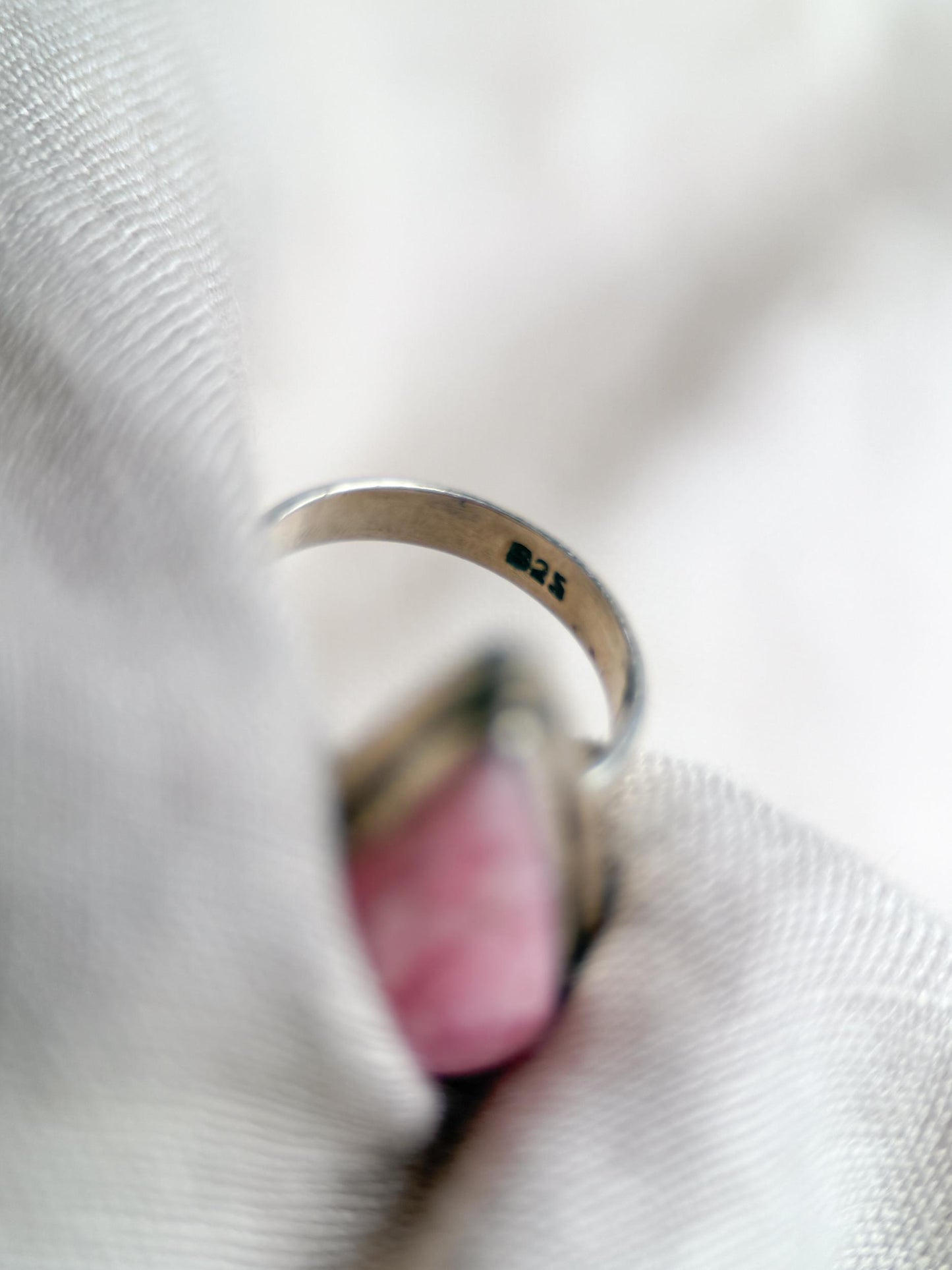 Vintage Rhodochrosite Sterling Silver Ring, Pink Triangle Statement Boho Jewelry