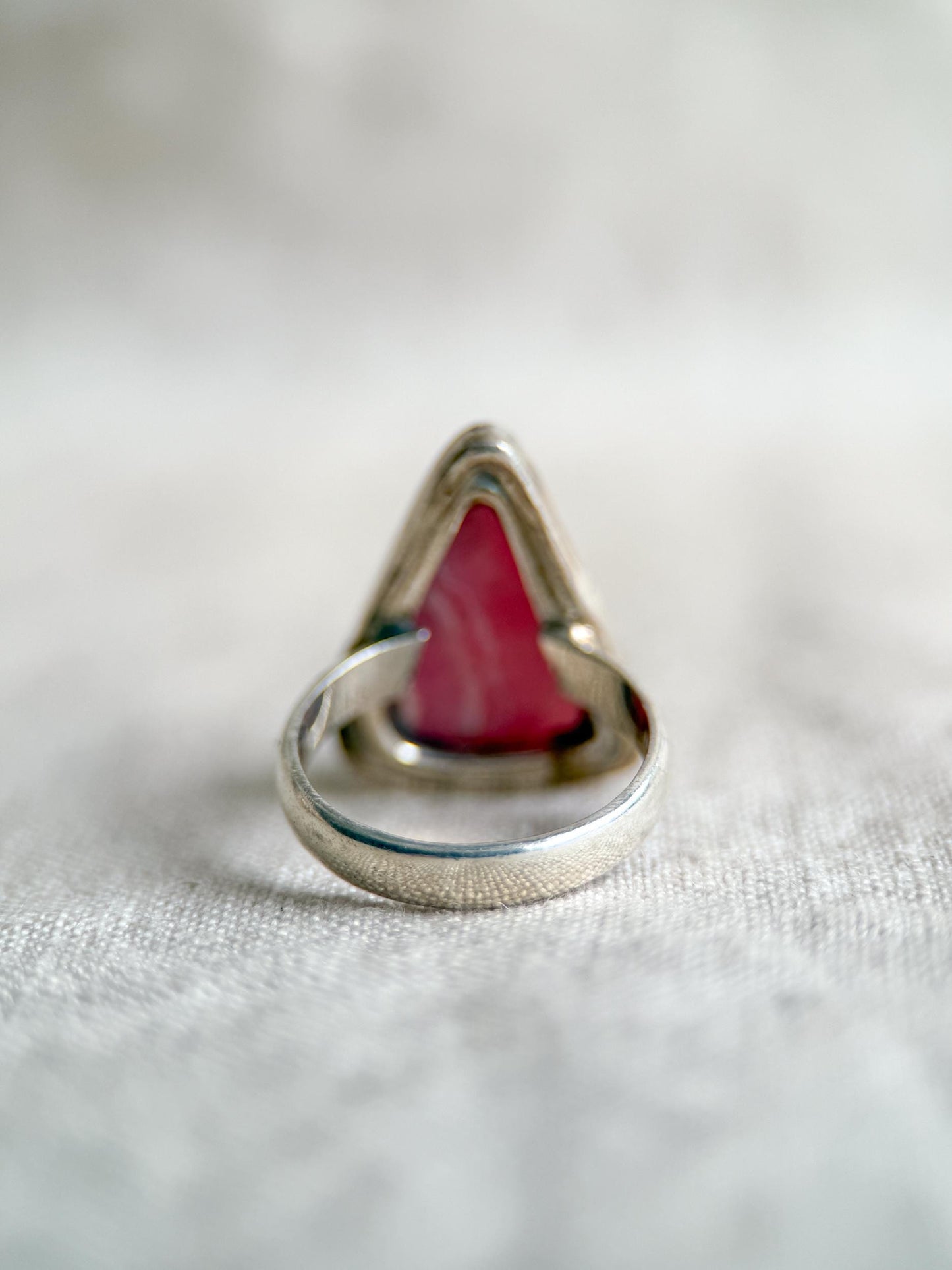 Vintage Rhodochrosite Sterling Silver Ring, Pink Triangle Statement Boho Jewelry