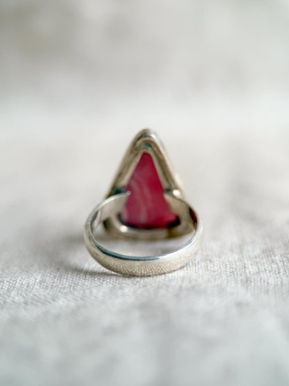 Vintage Rhodochrosite Sterling Silver Ring, Pink Triangle Statement Boho Jewelry