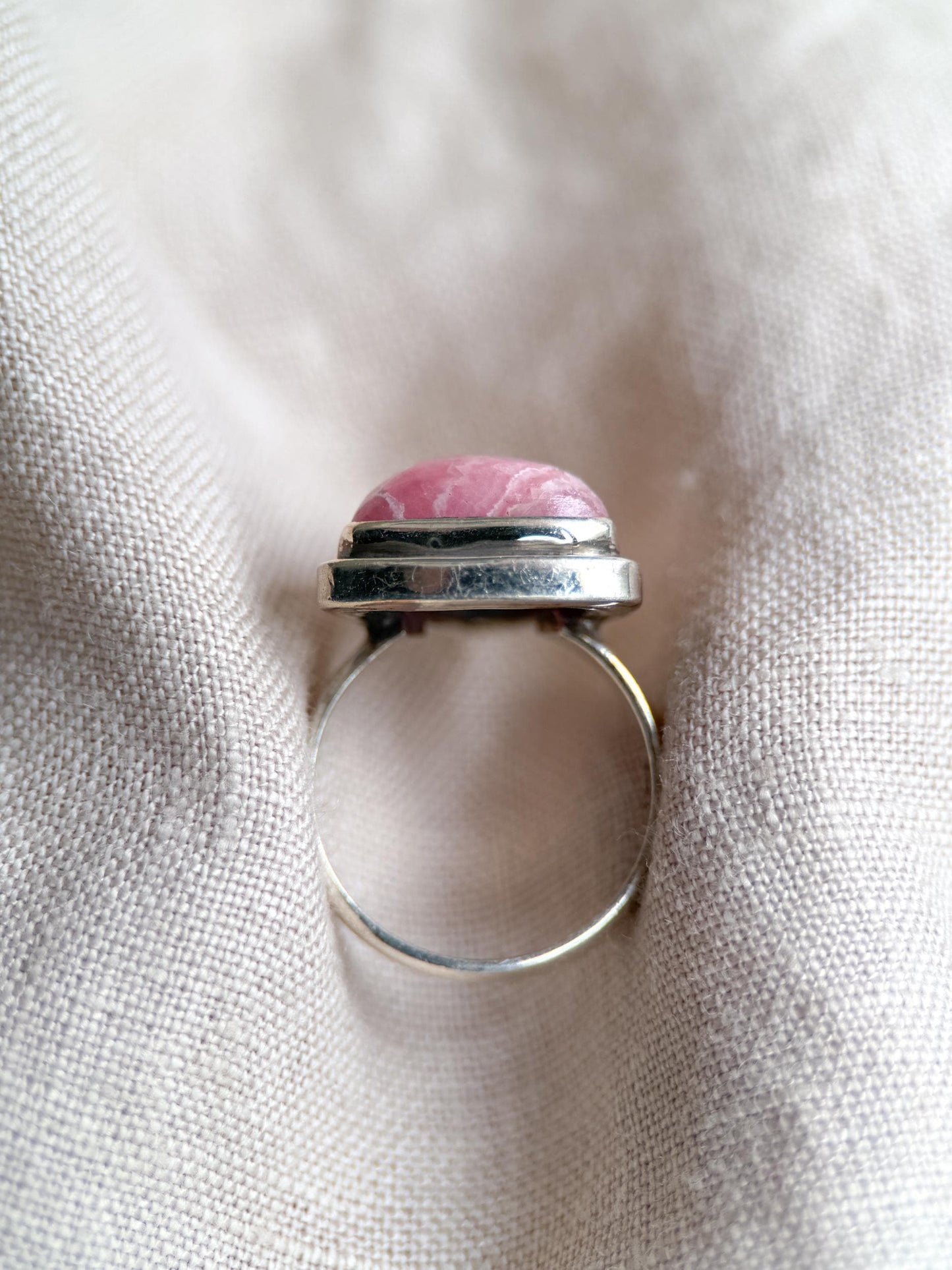 Vintage Rhodochrosite Sterling Silver Ring, Pink Triangle Statement Boho Jewelry